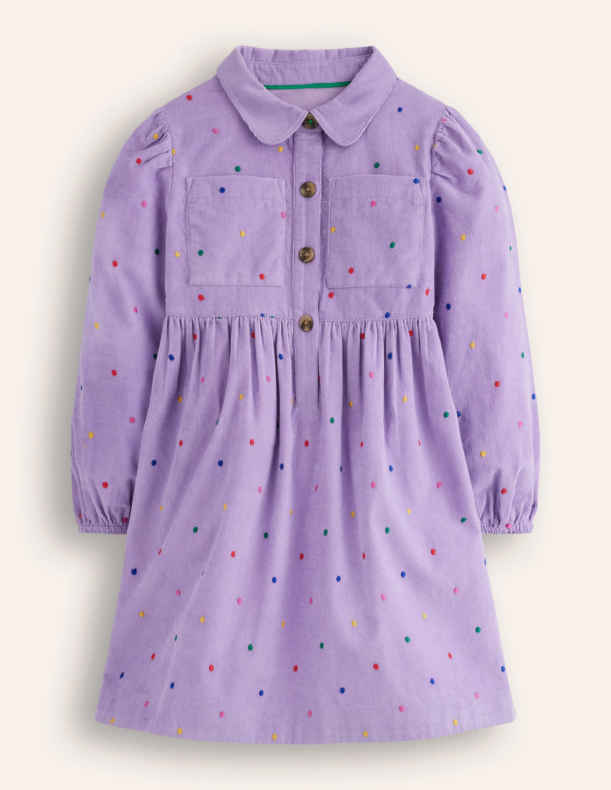 Hemdblusenkleid mit Puffärmeln-Asternlila Punkt Stickerei - Image 3