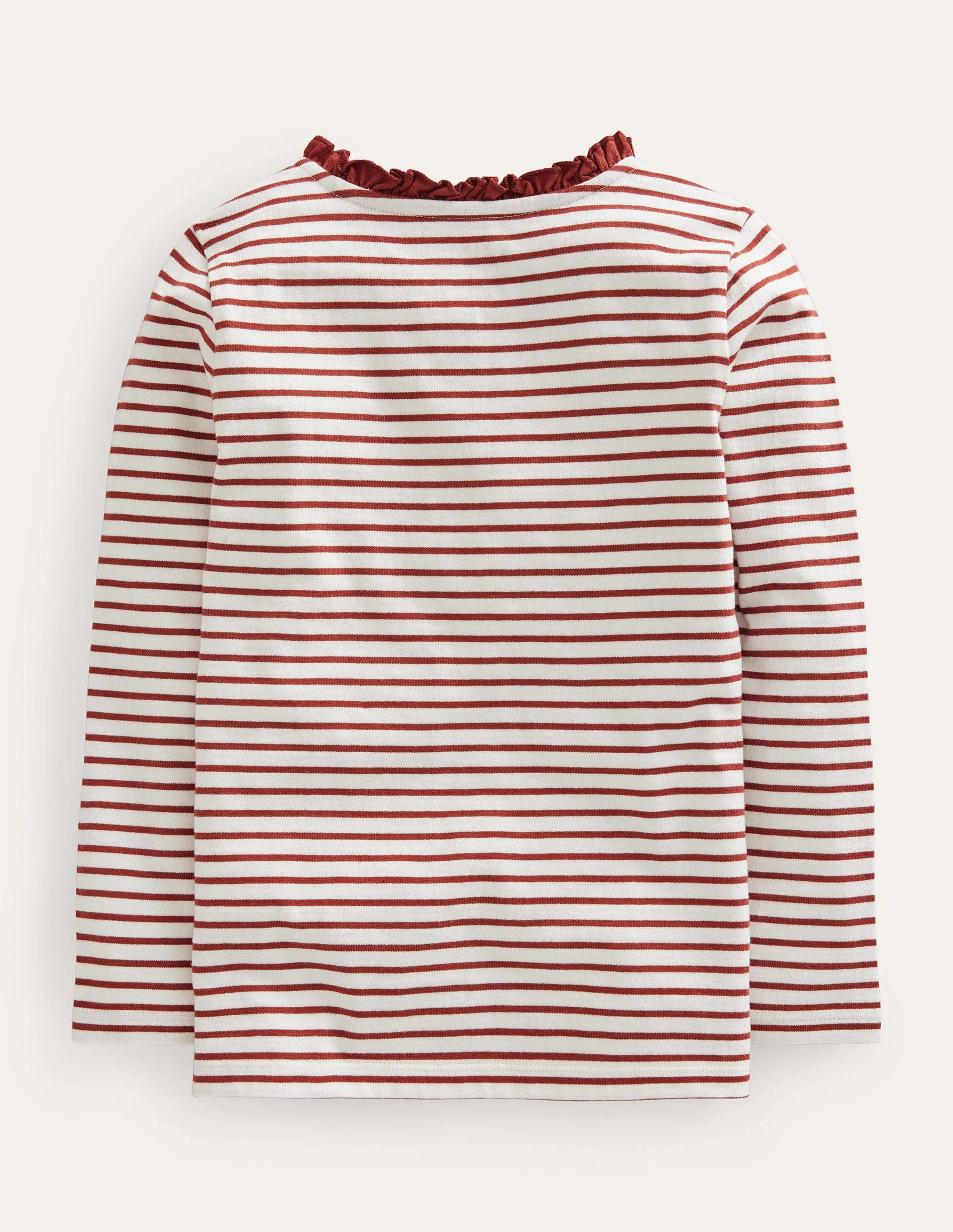 Henley Matrosenshirt mit Rüschen-Naturweiß/Kastanienbraun - Image 2
