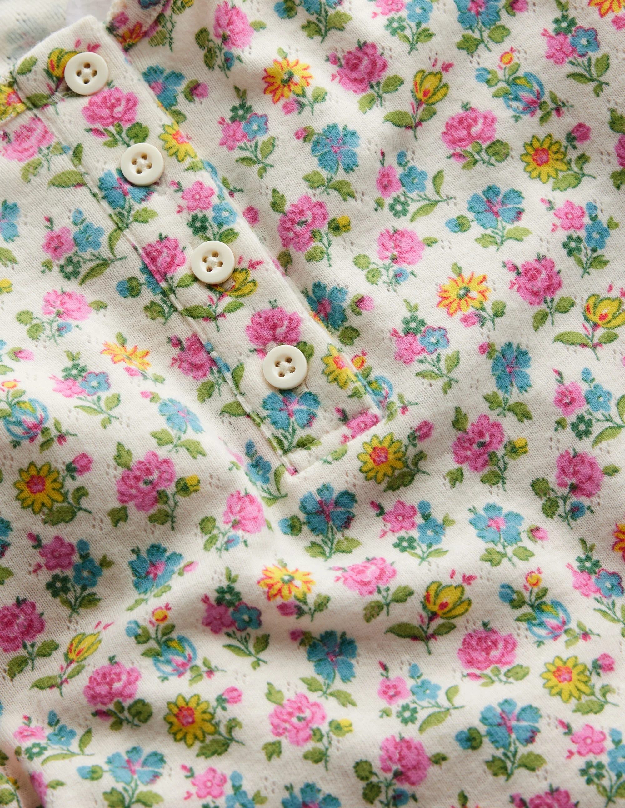 Henley Pointelle-Oberteil-Bunt Winziges Blumenmuster - Image 3