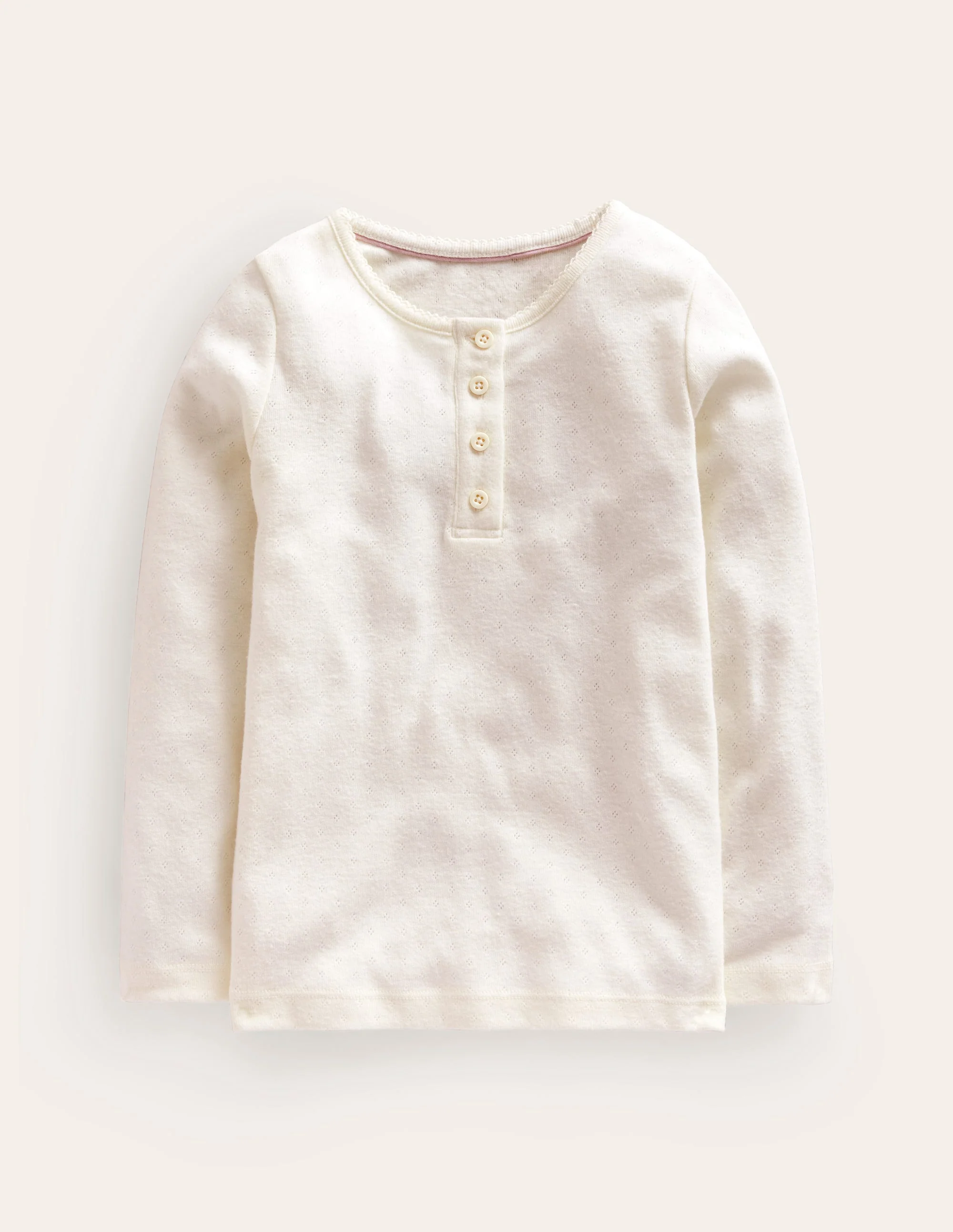 Henley Pointelle-Oberteil-Ivory and Navy Spot