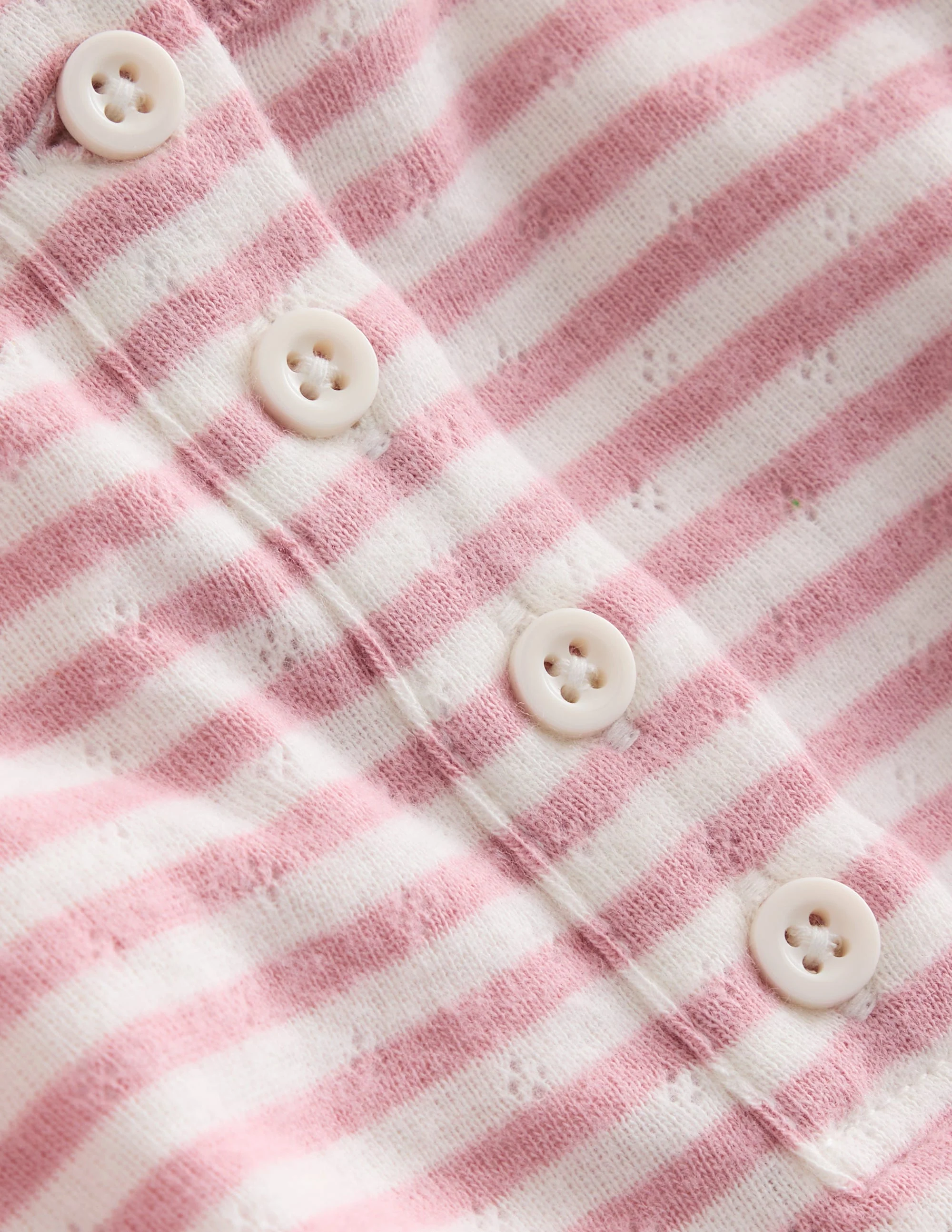 Henley Pointelle-Oberteil-Naturweiß/Vintage-Rosa Gestreift - Image 3