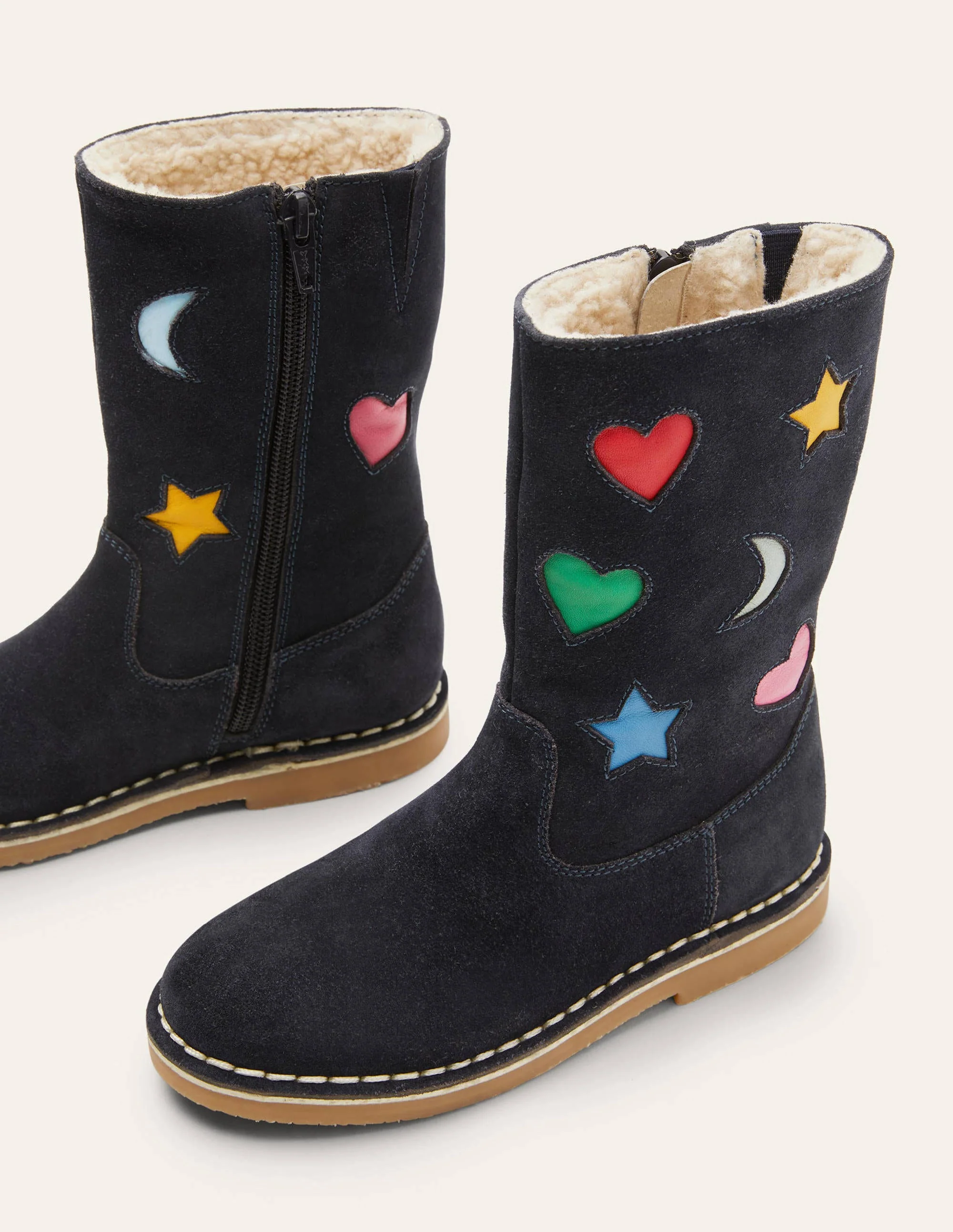 Hohe Stiefel-Navy Veloursleder, Regenbogenfarben