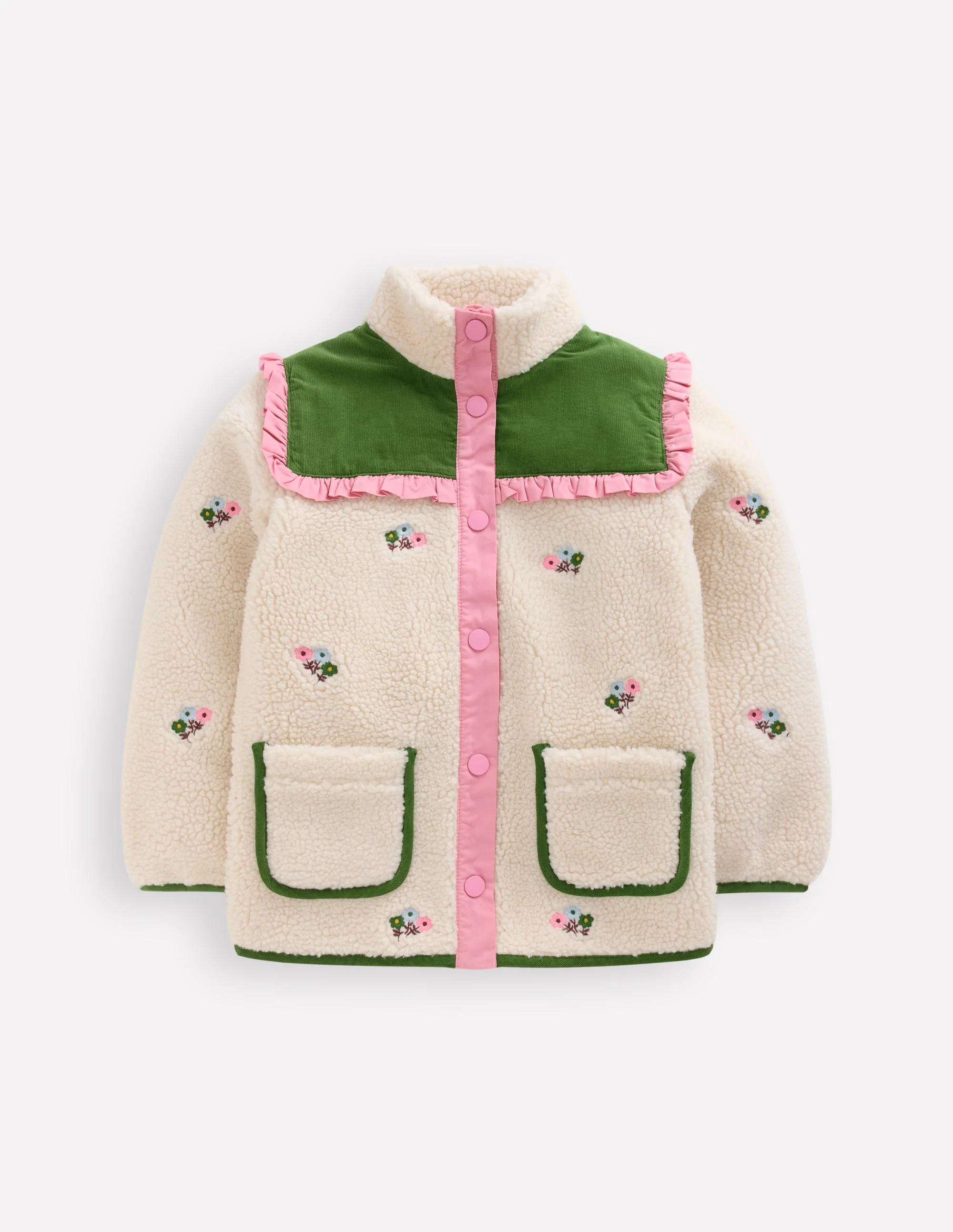 Hübsche Jacke aus Teddyfell-Mix-Sanftes Naturweiß Stickerei