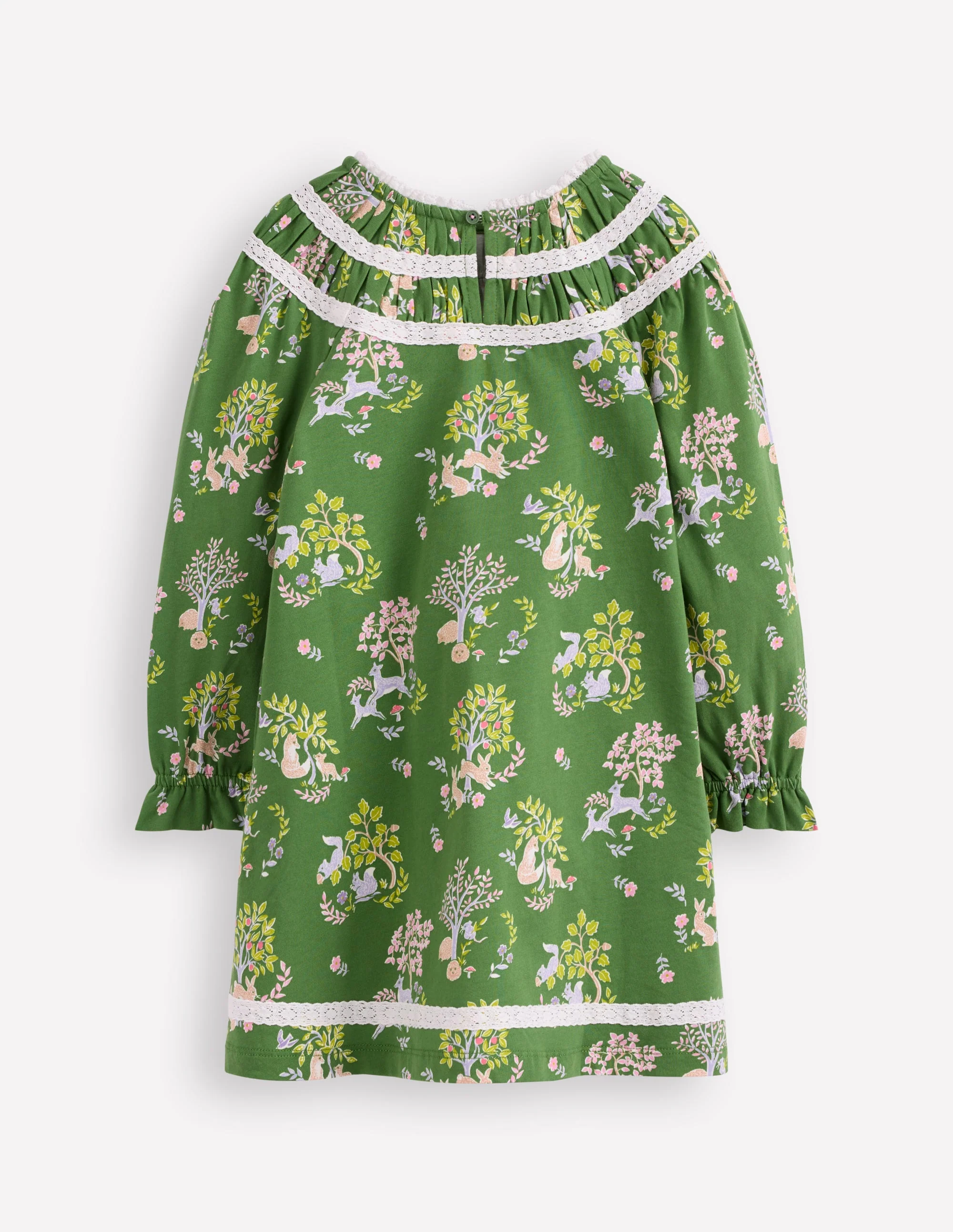 Hübsches Jerseykleid mit Spitzenbesatz-Grün Wald Blumenmuster - Image 2