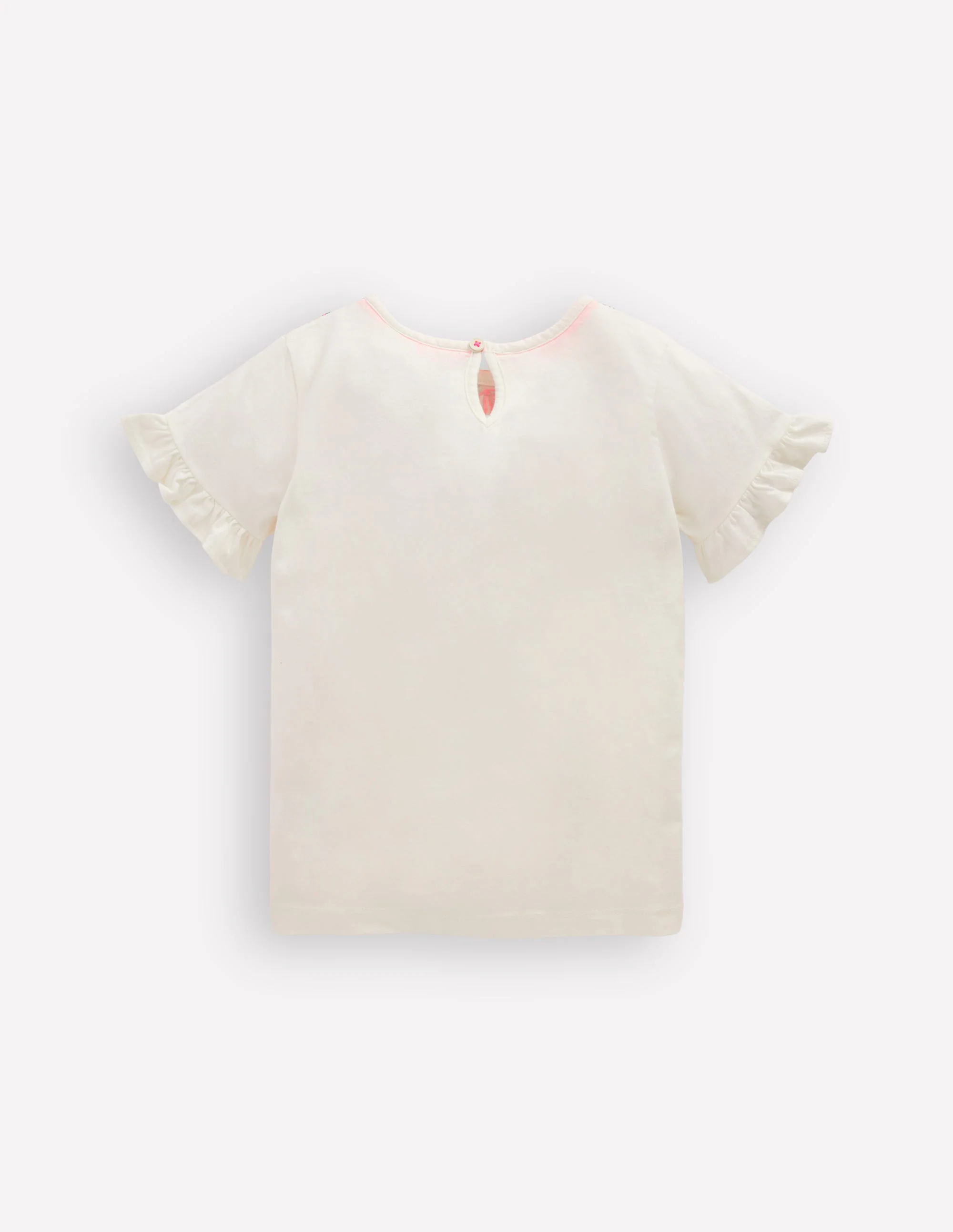 Hübsches T-Shirt mit Rüschen-Kragen mit Muster in Naturweiß - Image 2