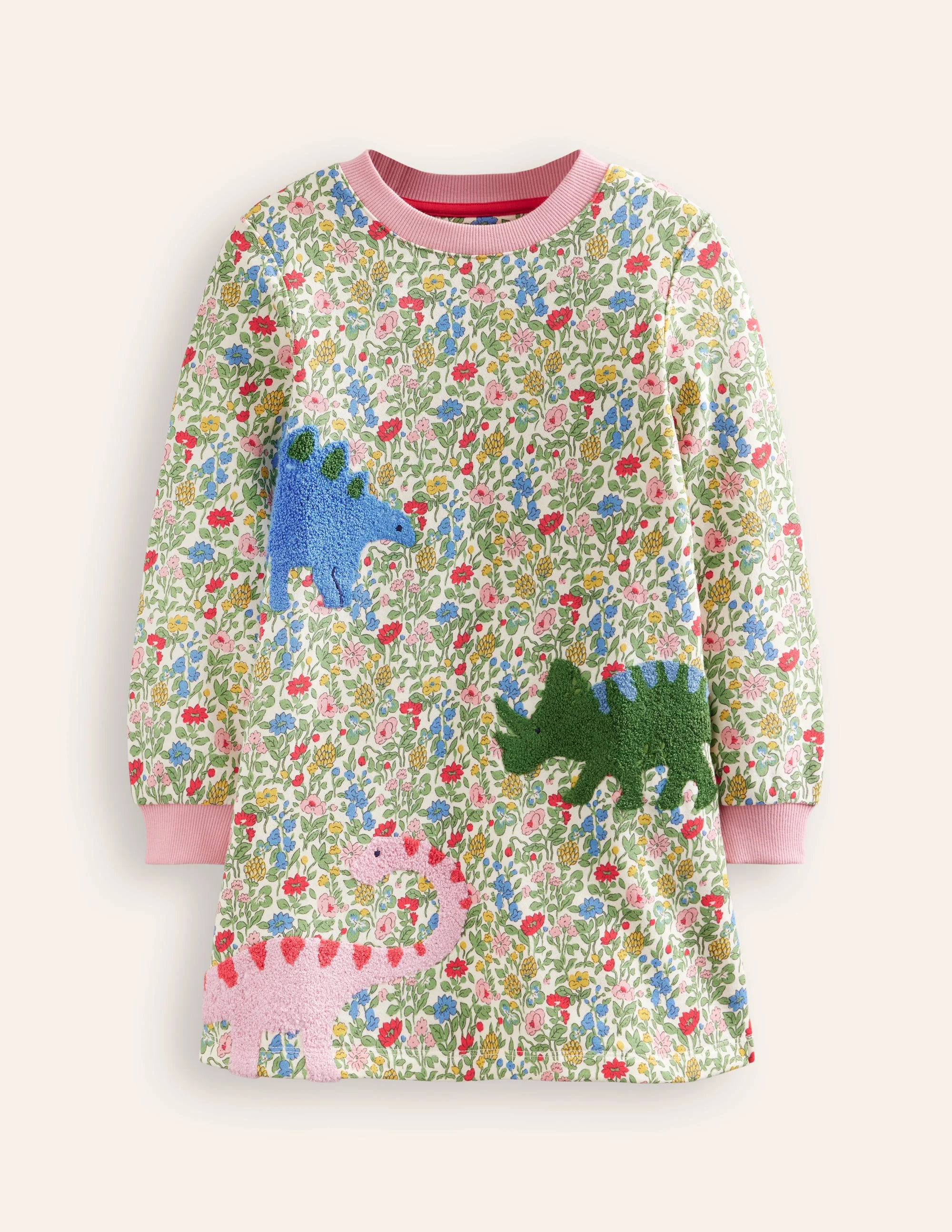 Ida Sweatshirtkleid mit Applikation-Bunt Wiese Blumenmuster Dinosaurier