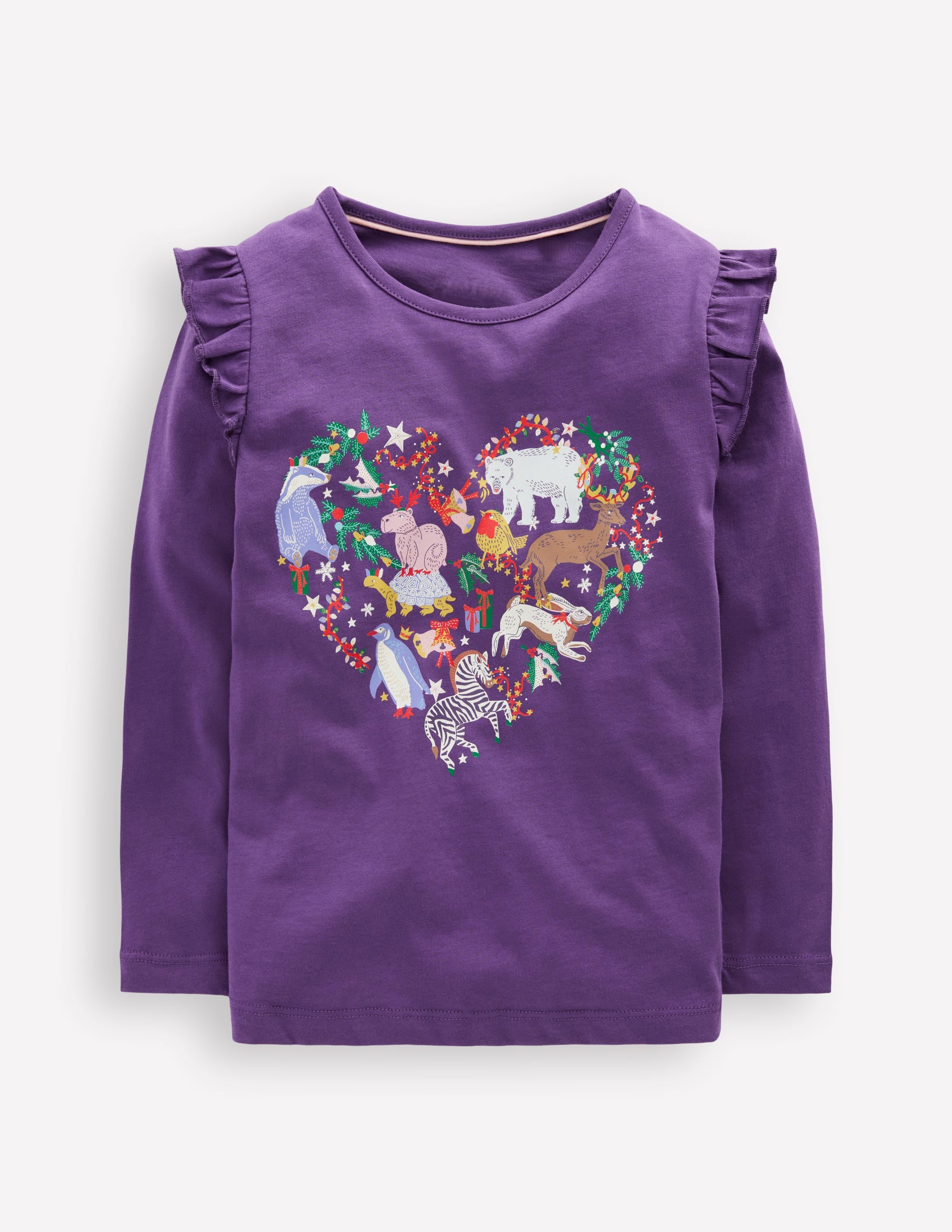Im Dunkeln leuchtendes Langarmshirt-Mystisches Violett Herz mit Tieren
