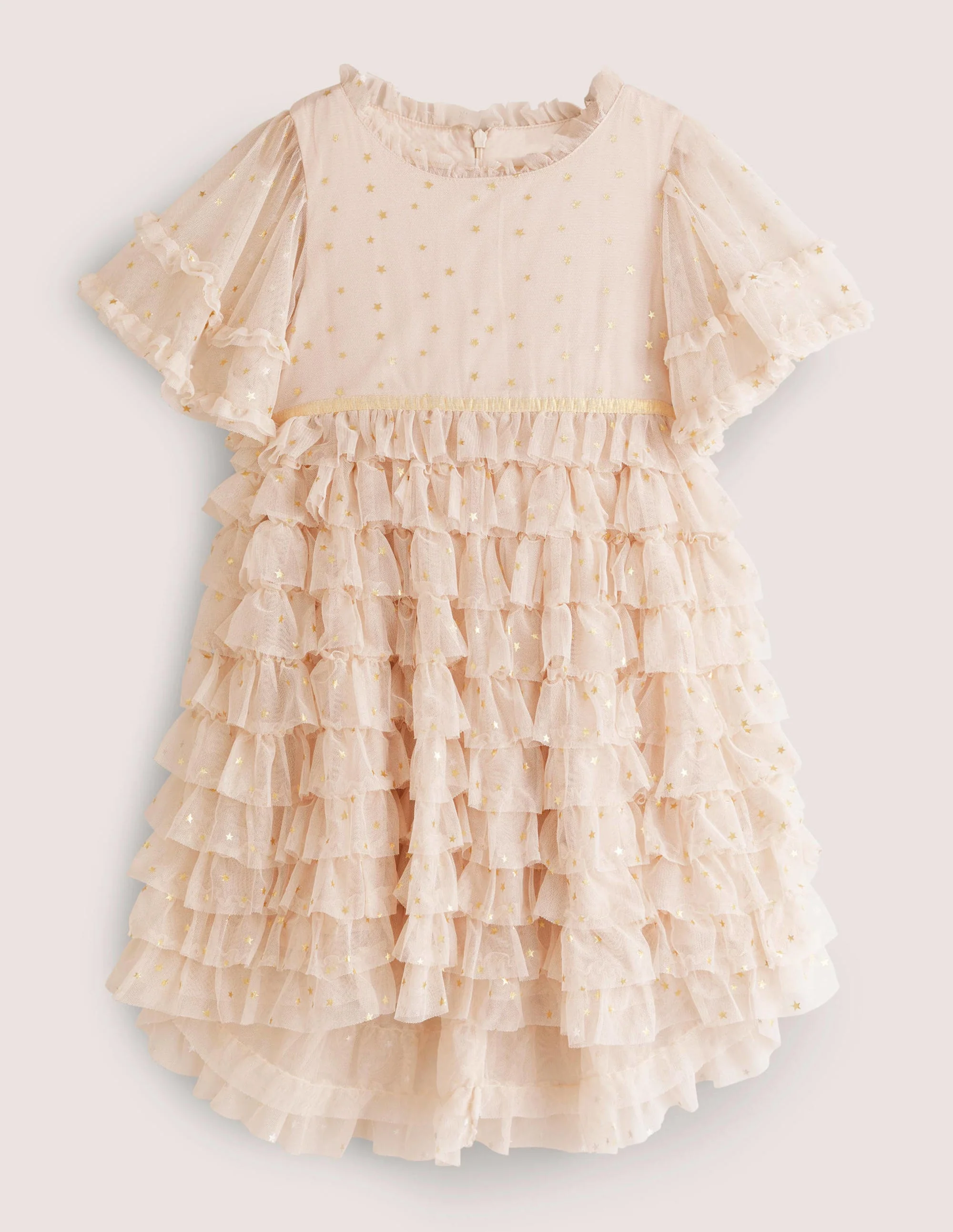 Ivory Gold Star Print Ruffle Tulle Party Dress-Braunrosa/Gold, Sterne