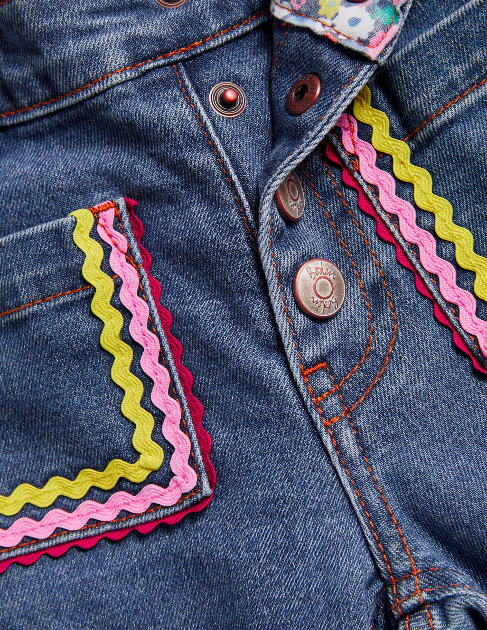 Jeans mit aufgesetzten Taschen und Zackenlitzen-Mittleres Vintageblau, Denim - Image 3