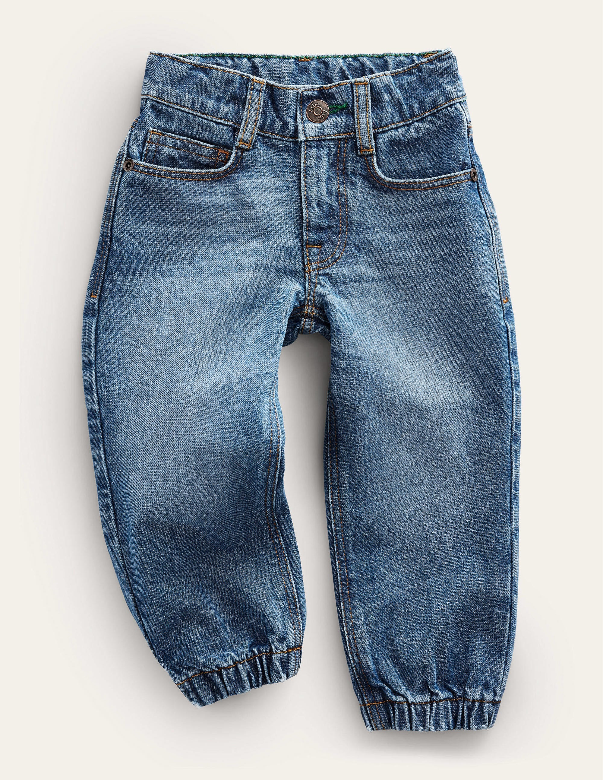 Jeans mit Bündchen-Helles Vintageblau, Gewaschen
