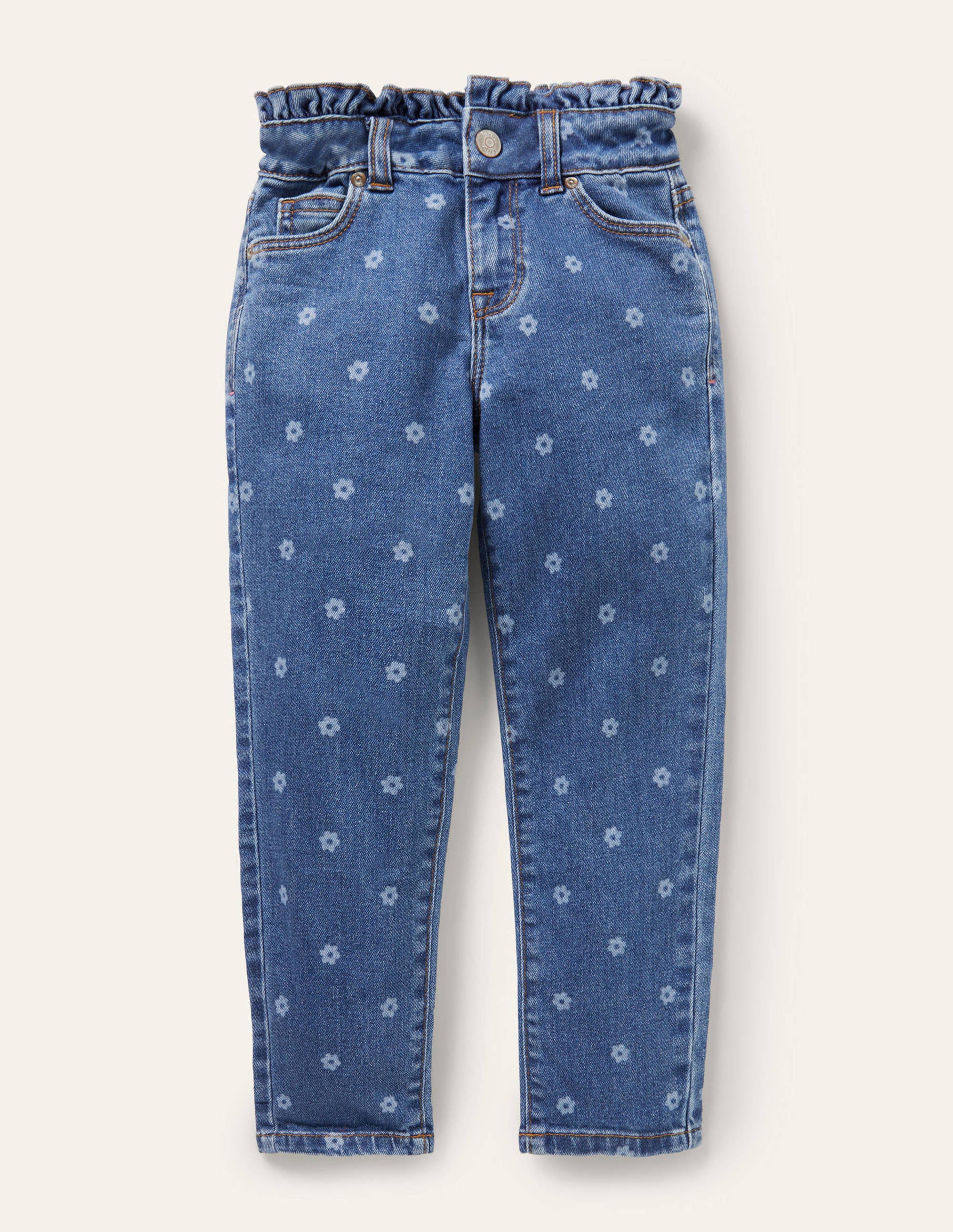 Jeans mit Rüschentaille-Denim, Gänseblümchen