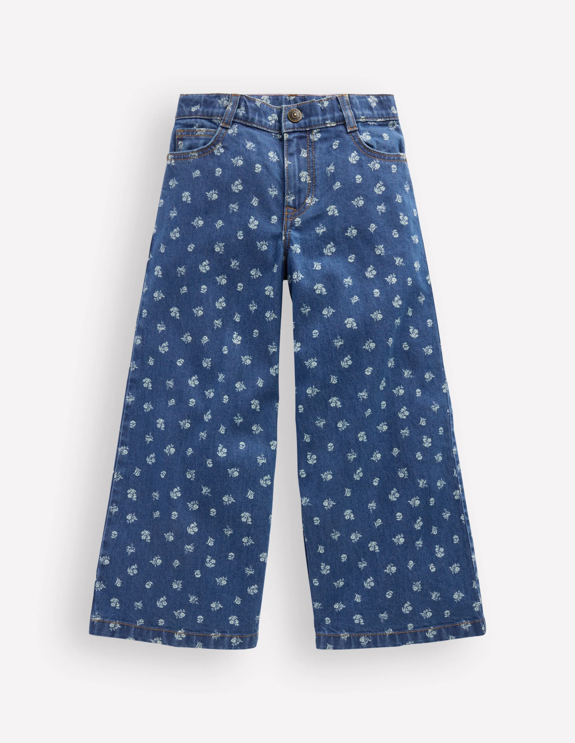 Jeans mit weitem Bein-Denim Blumenmuster