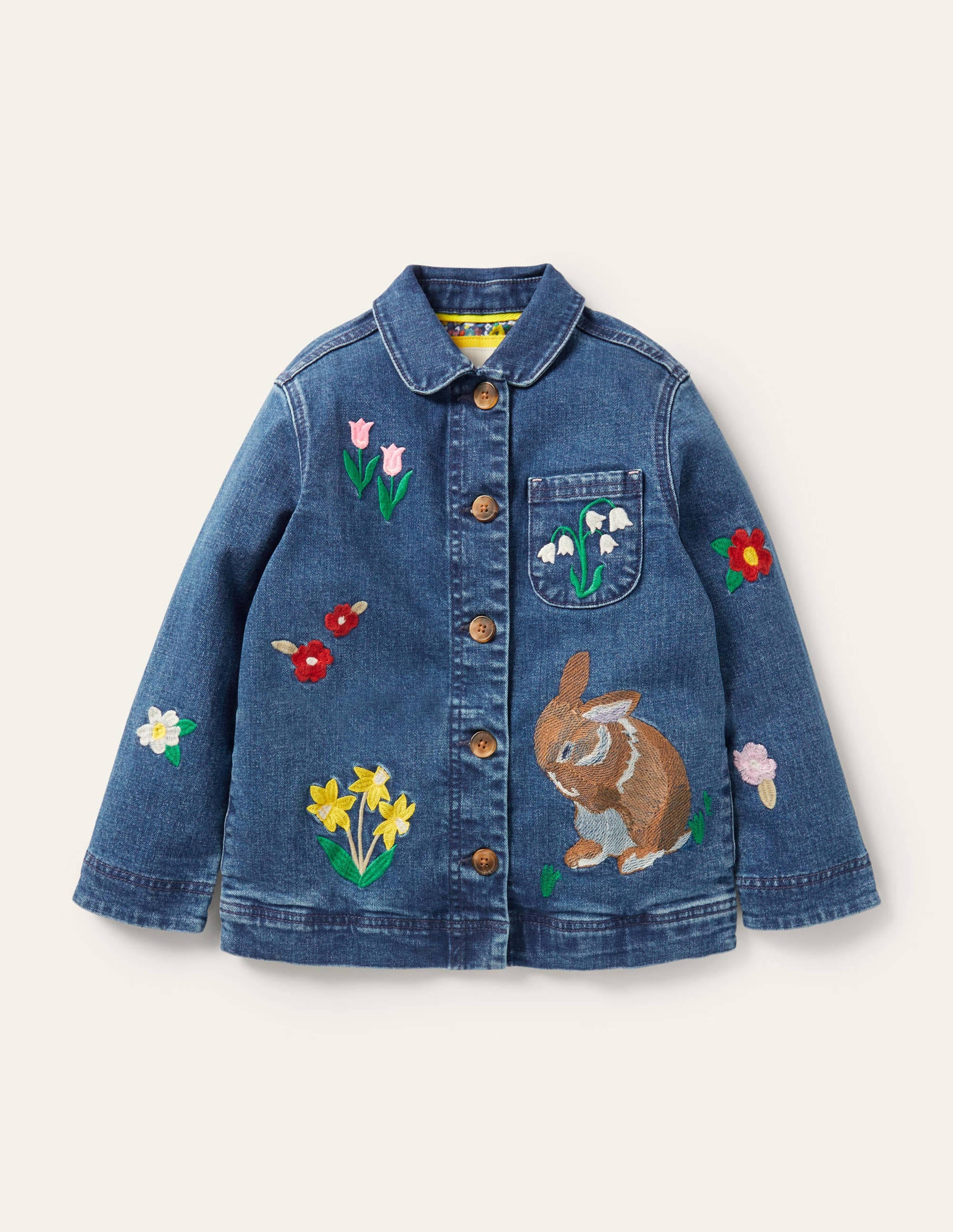 Jeansjacke mit Stickerei-Mittleres Vintageblau, Häschen