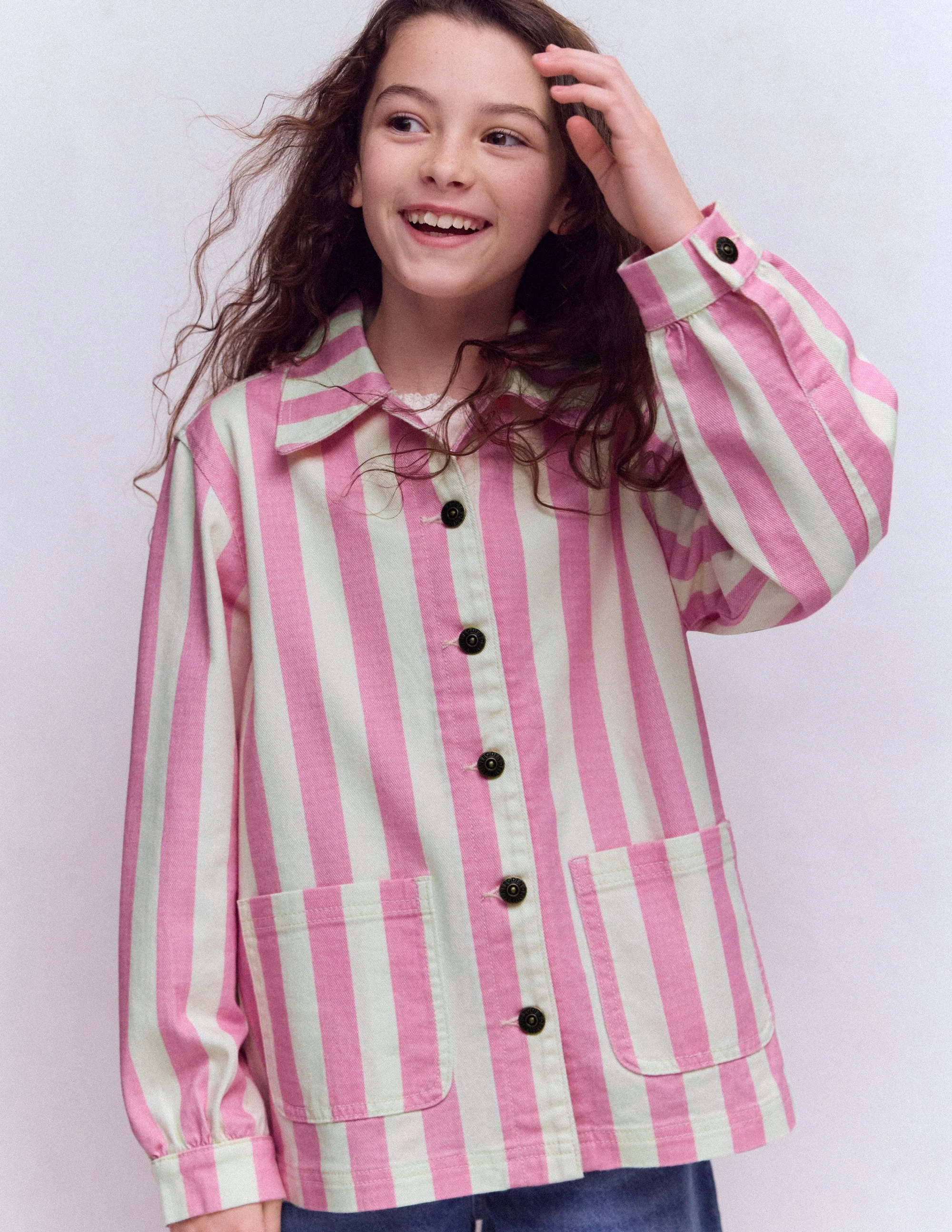 Jeansjacke-Rosa Streifen