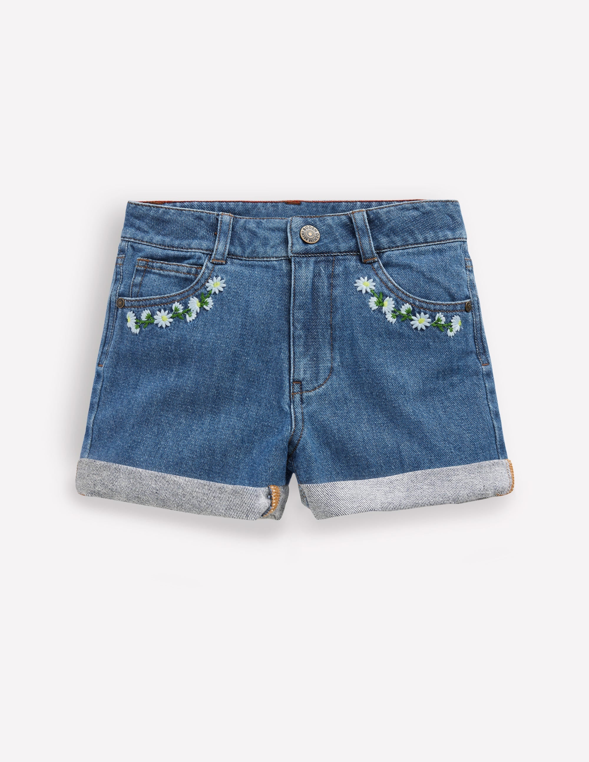 Jeansshorts-Vintage Bestickt Gänseblümchen