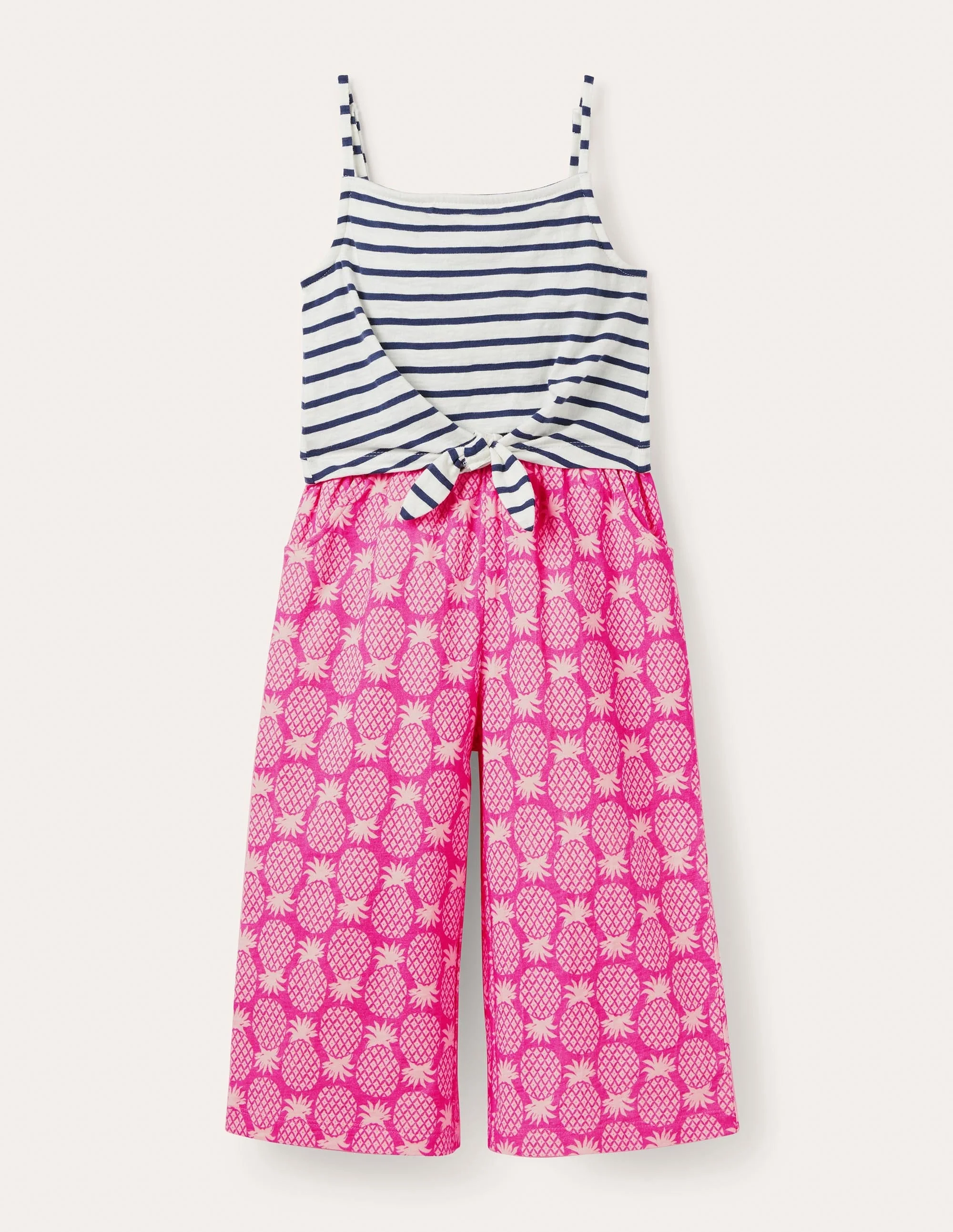 Jersey-Jumpsuit mit Knotendetail-Pink, Geometrisches Ananasmuster