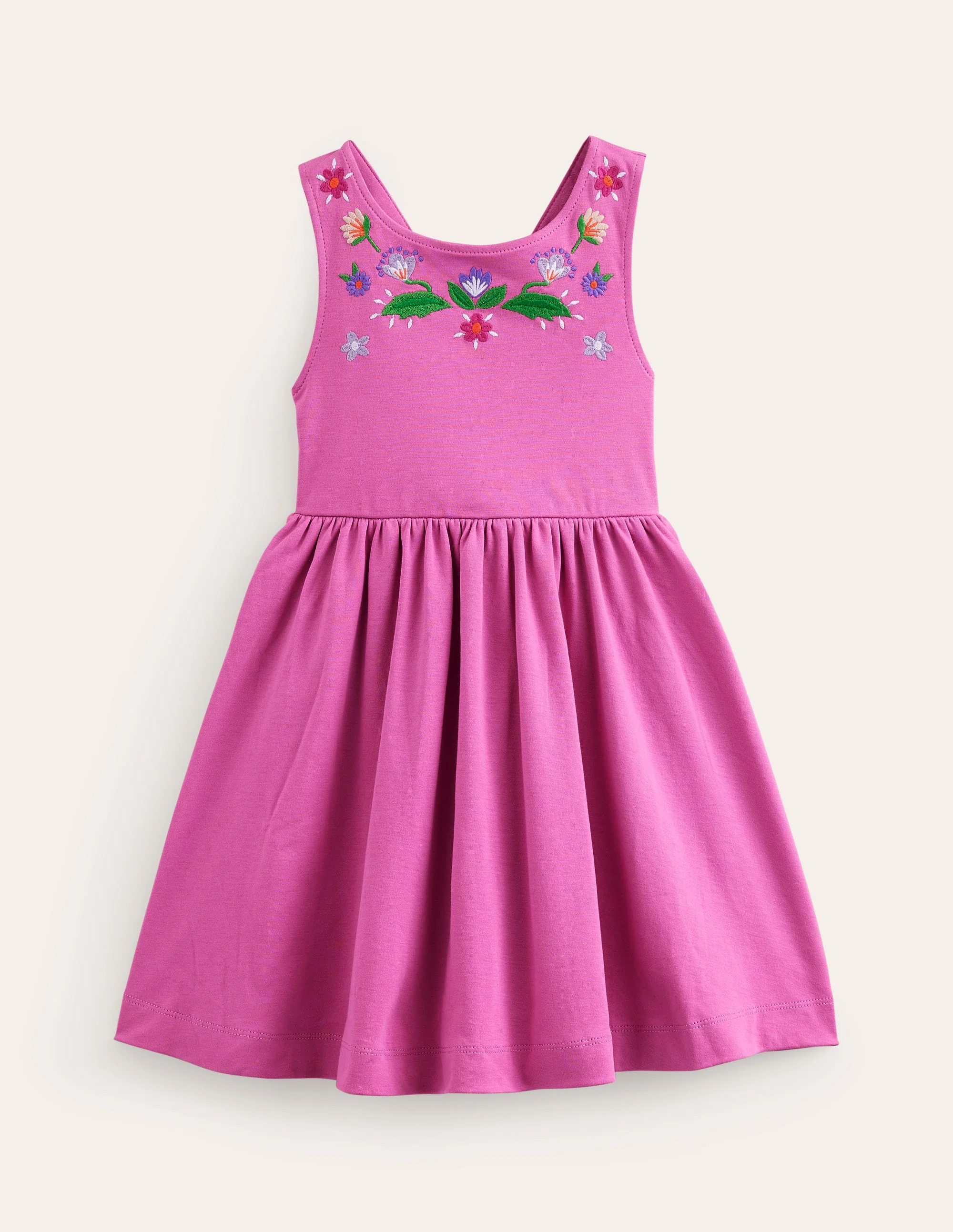 Jersey-Kleid mit gekreuzten Rückenträgern-Lachsrosa Stickerei