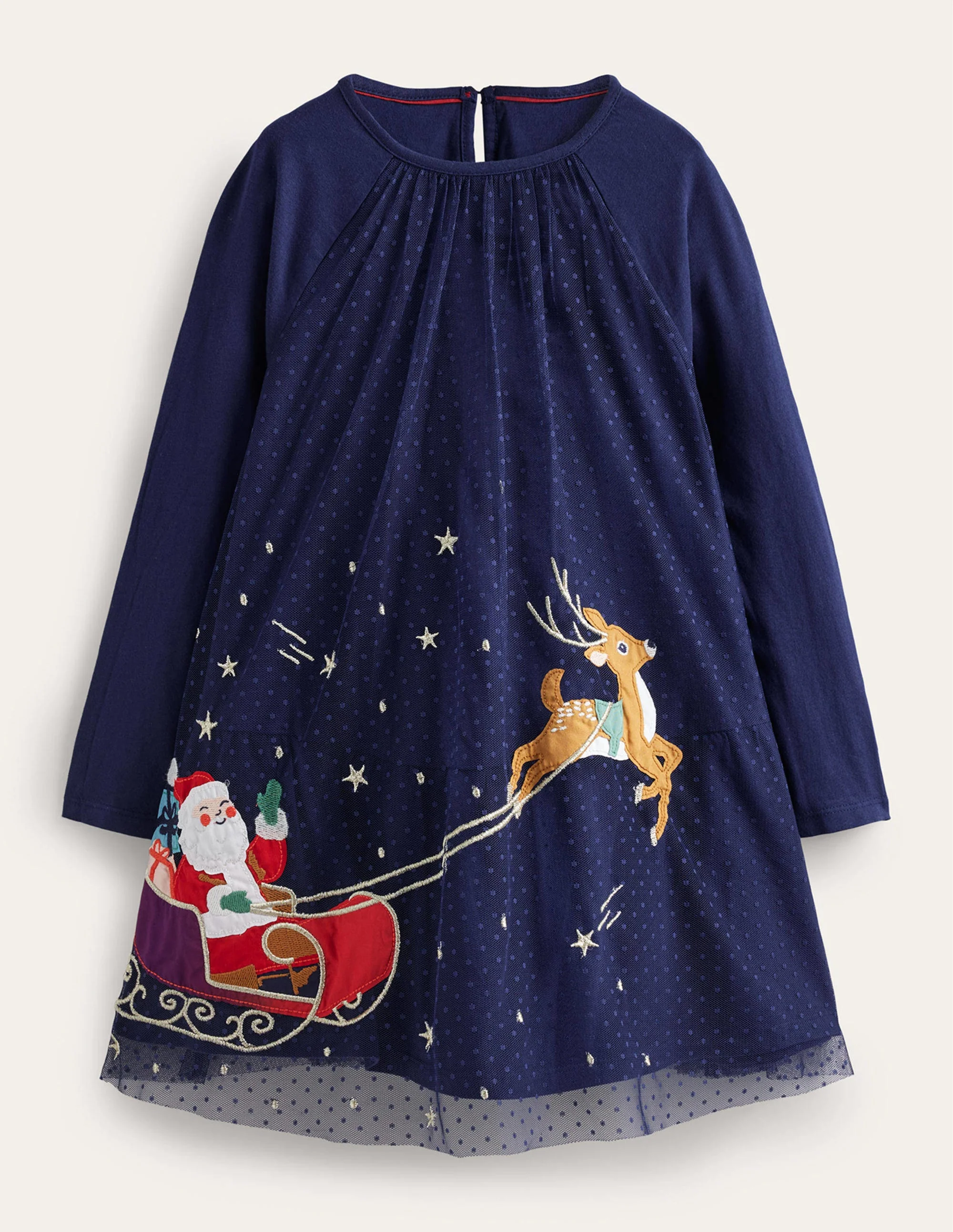 Jersey-Kleid mit Tüll-Applikationen-Schuluniform-Marineblau Schlitten