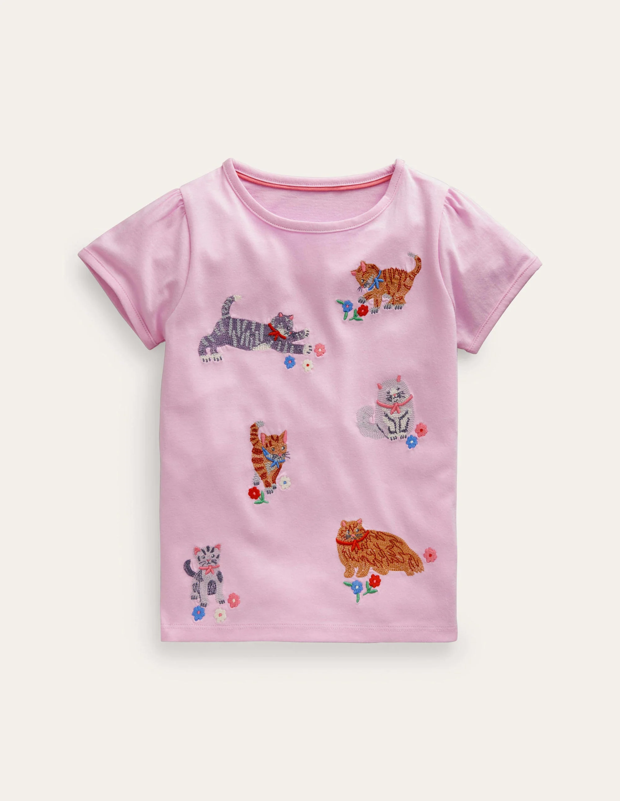Jersey-Oberteil mit Superstitch-Rosa Katzen
