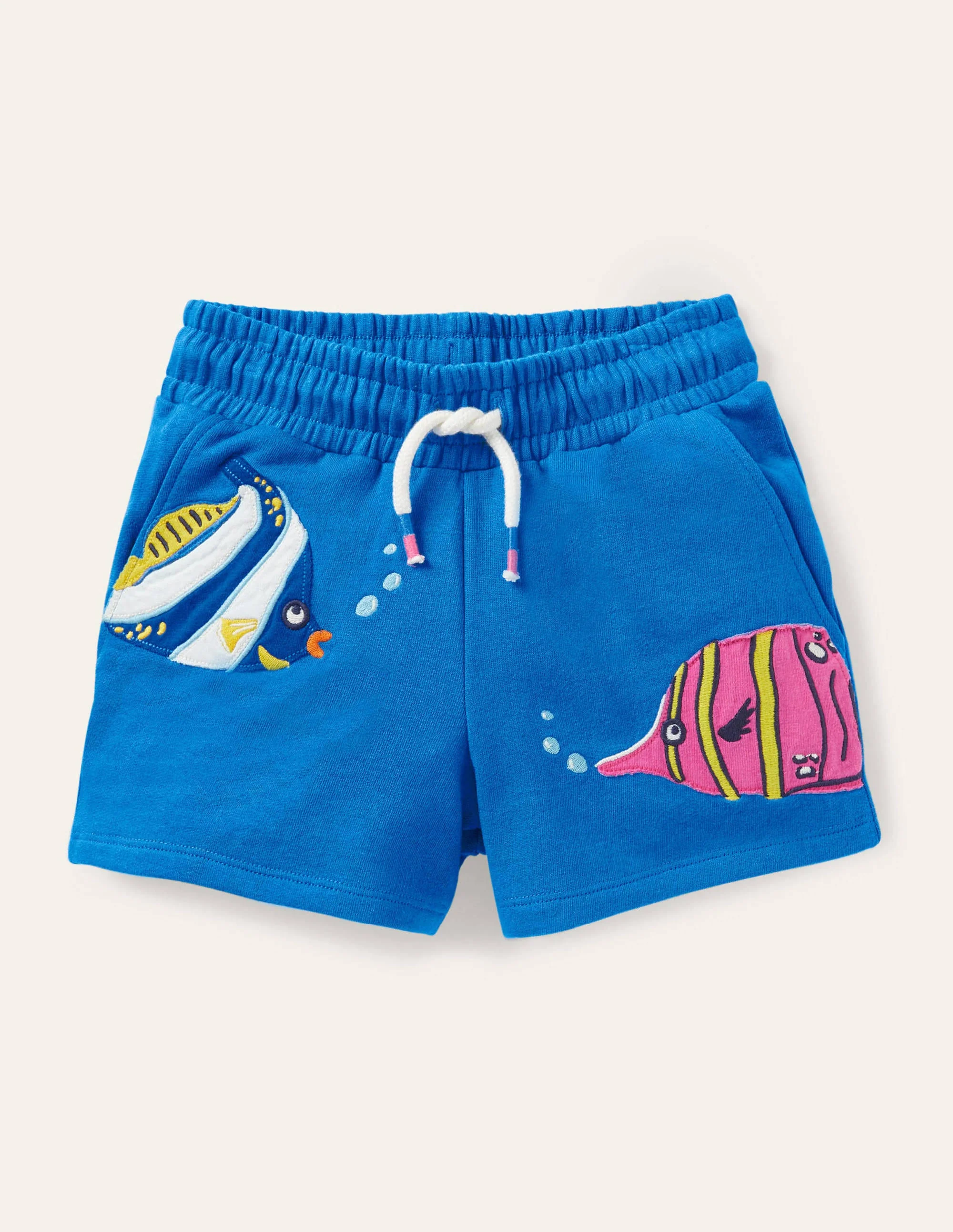 Jersey-Shorts mit Applikation-Marokkoblau, Fisch
