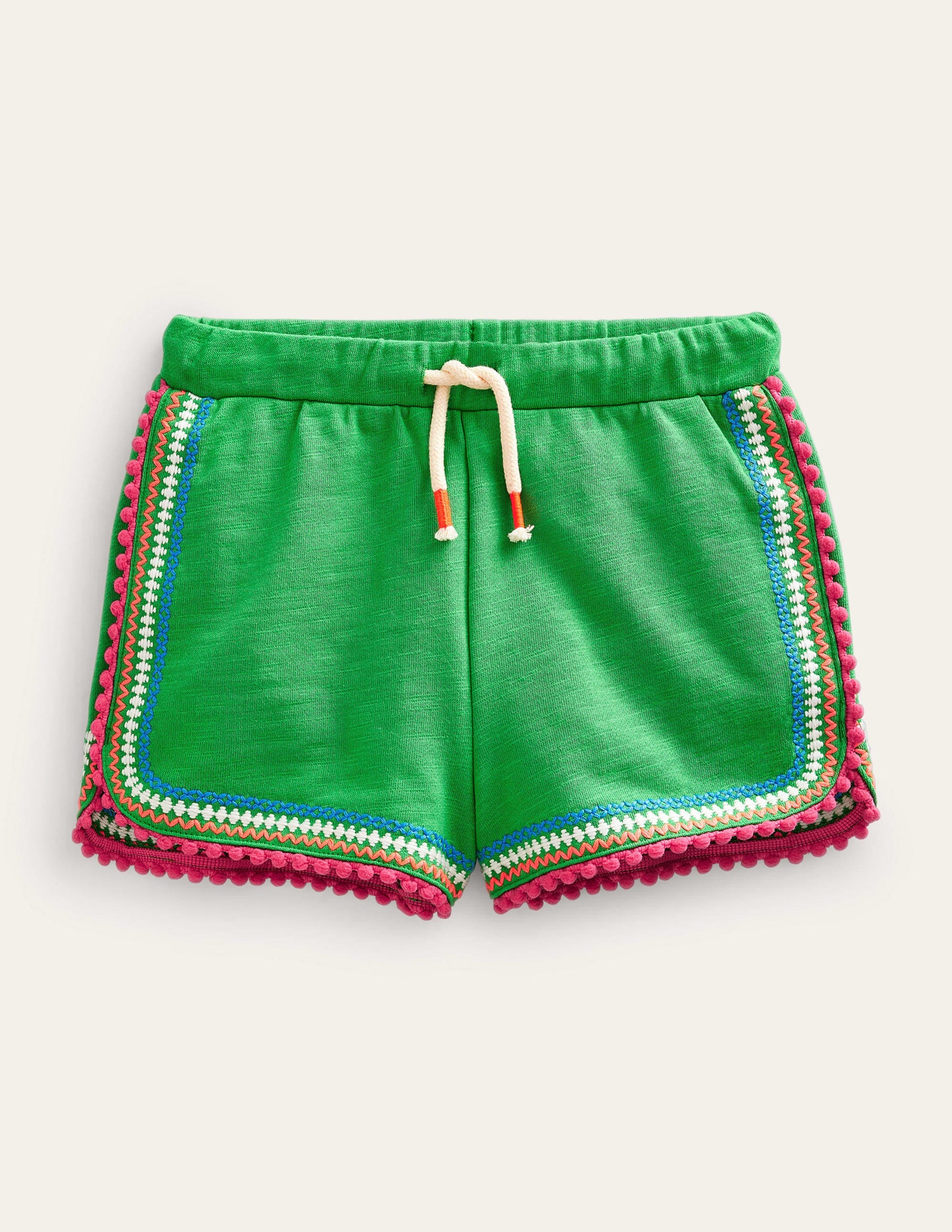 Jersey-Shorts mit Bommelbesatz-Hellgrün