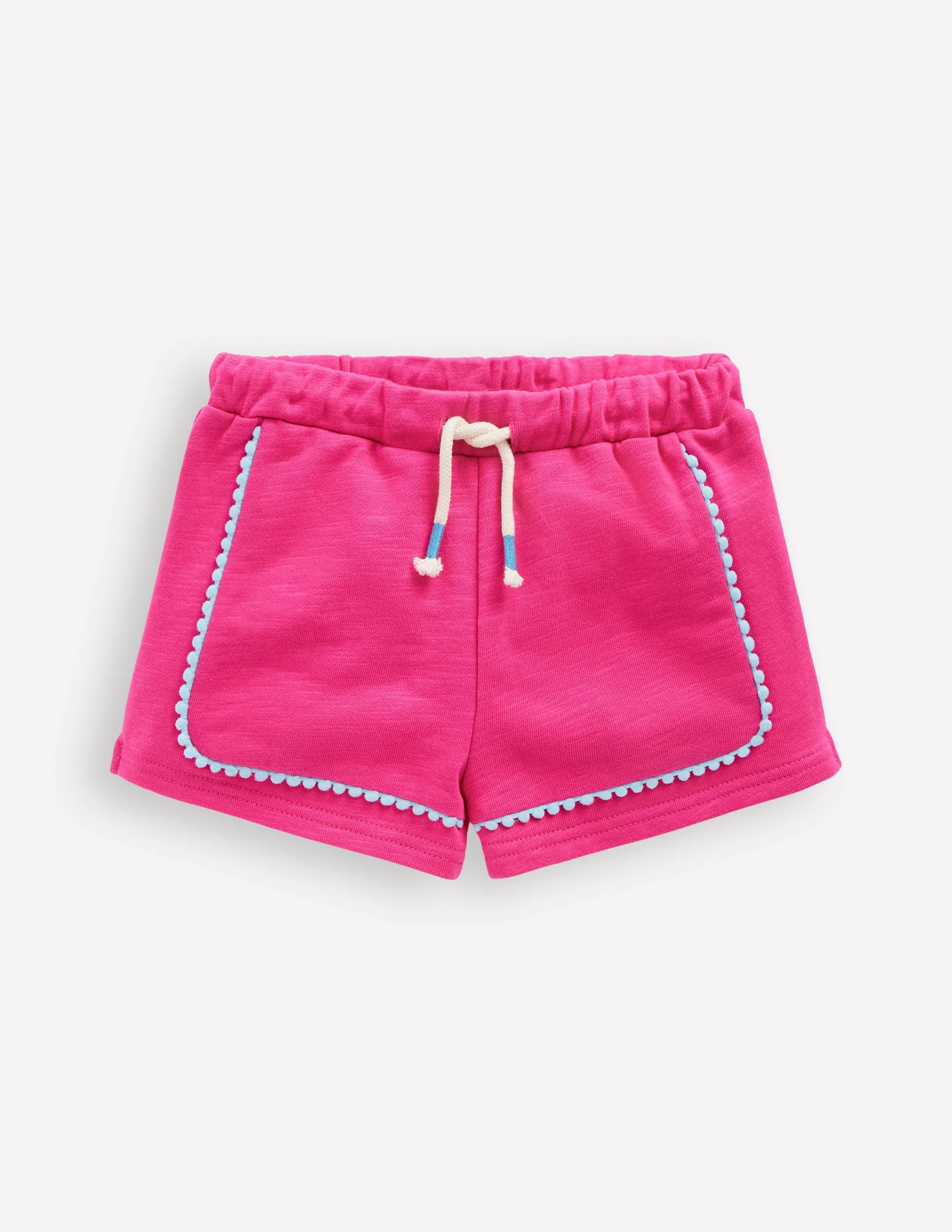 Jersey-Shorts mit Bommelbesatz-Himbeerrosa