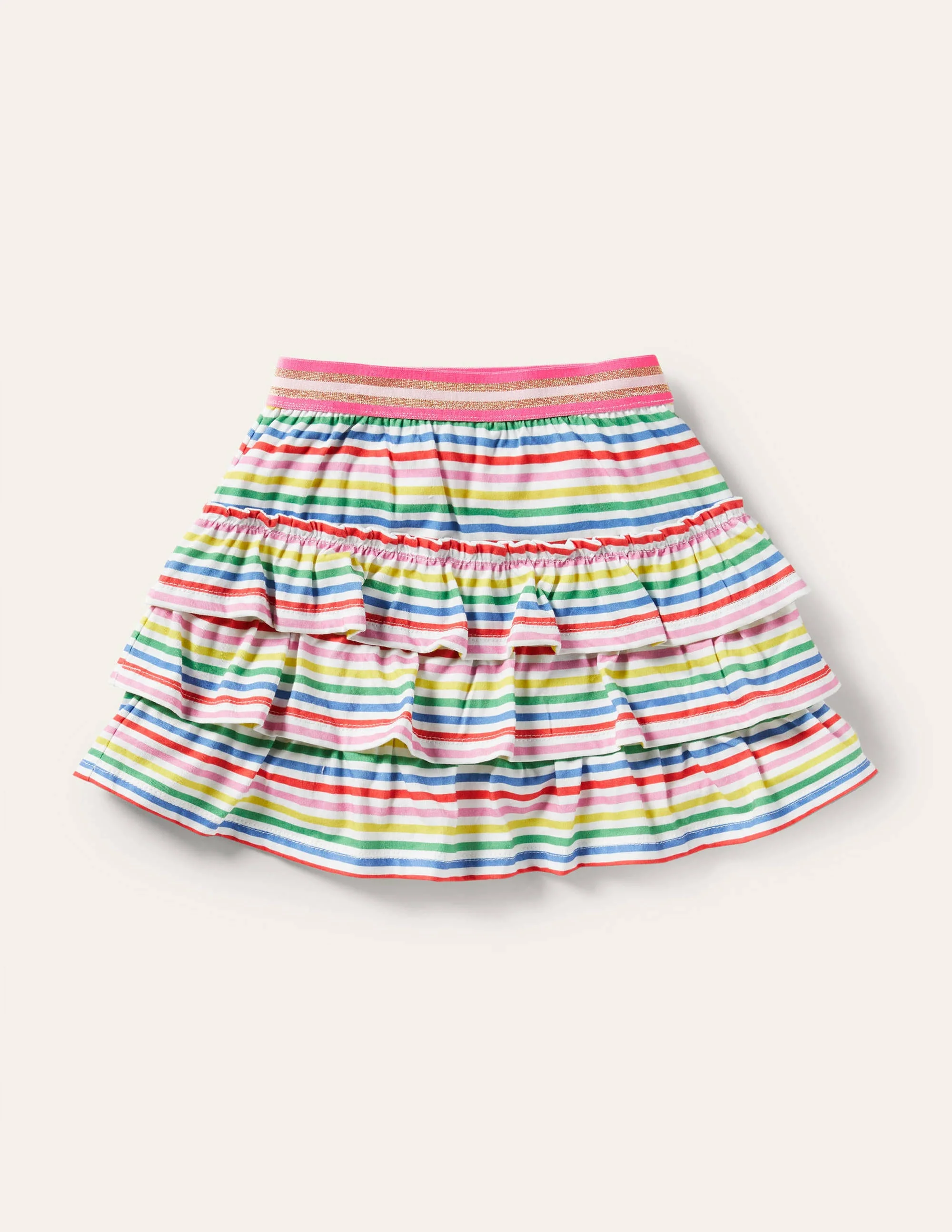 Jersey-Skort mit Rüschen-Bunt, Gestreift