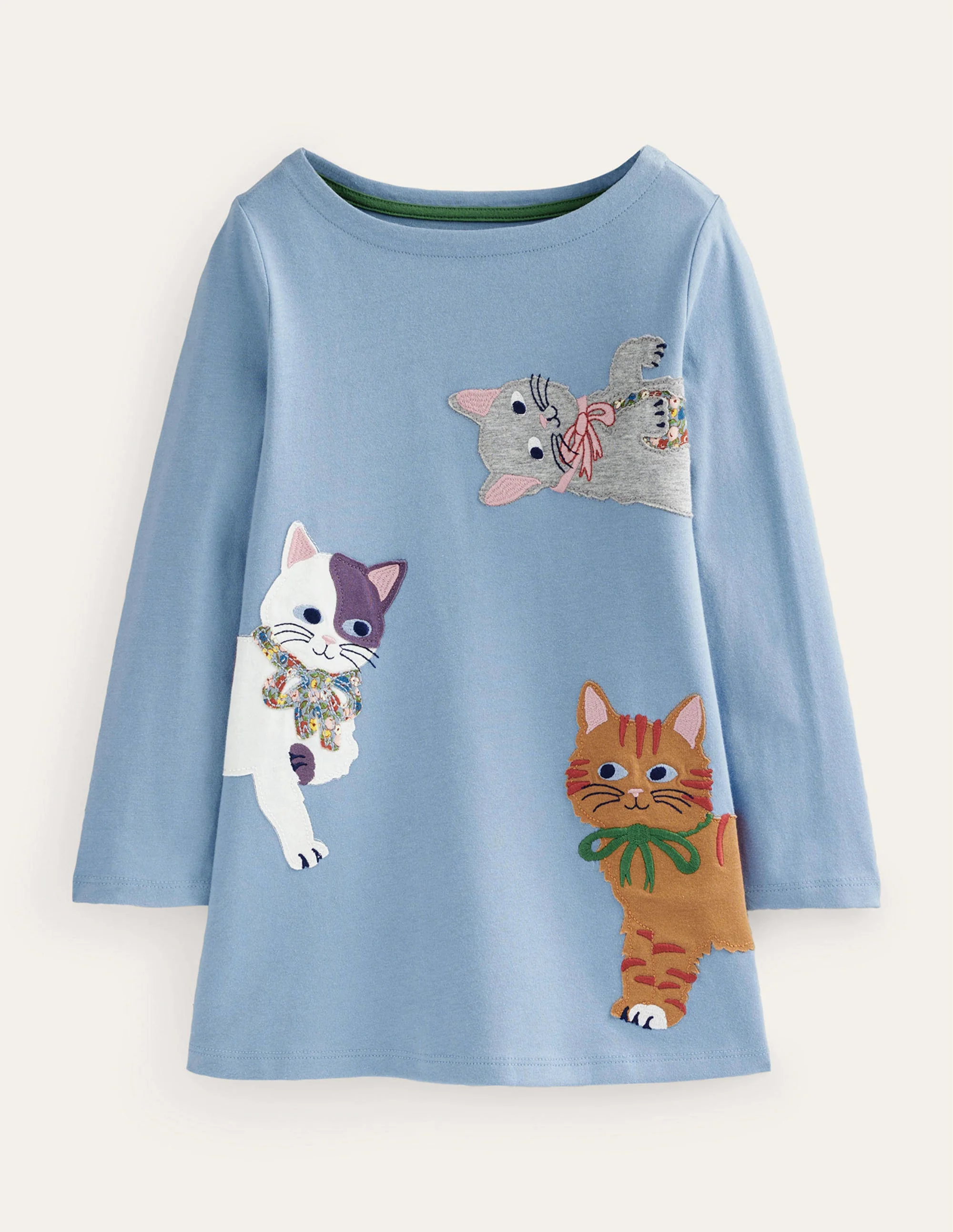 Jersey-Tunika mit Applikationen-Kiesblau Katzen