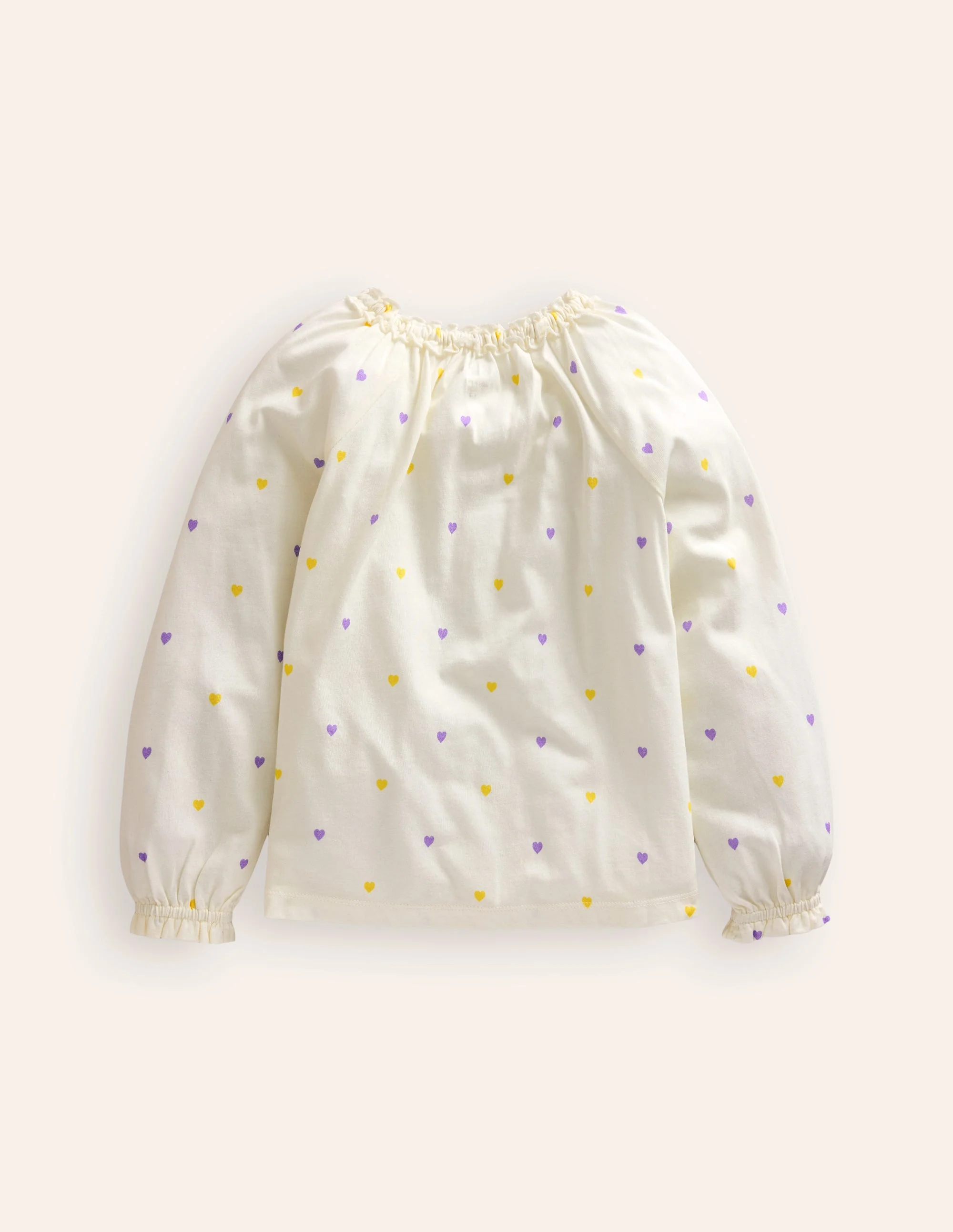 Jerseybluse mit Rüschenausschnitt-Naturweiß Kleine Herzen - Image 2