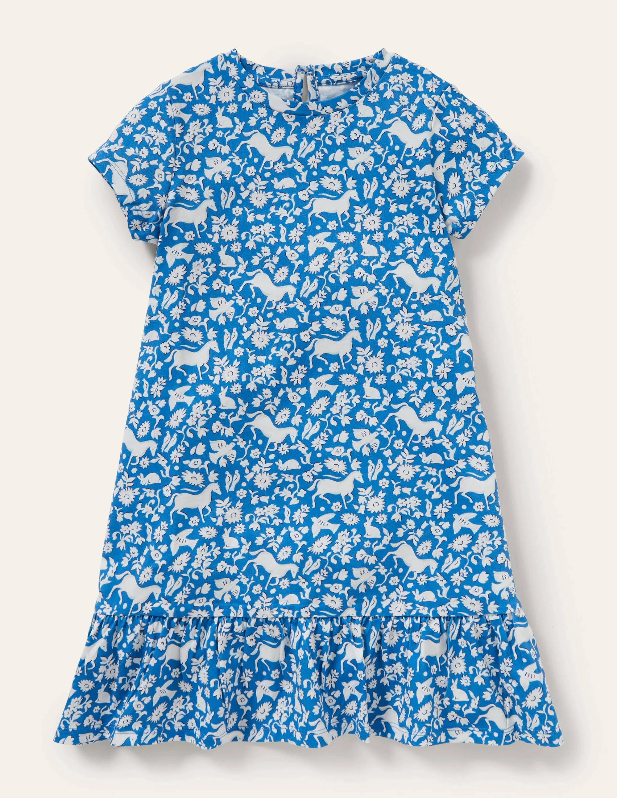 Jerseykleid mit abfallendem Saum-Elisabethanisches Blau, Wildpferde
