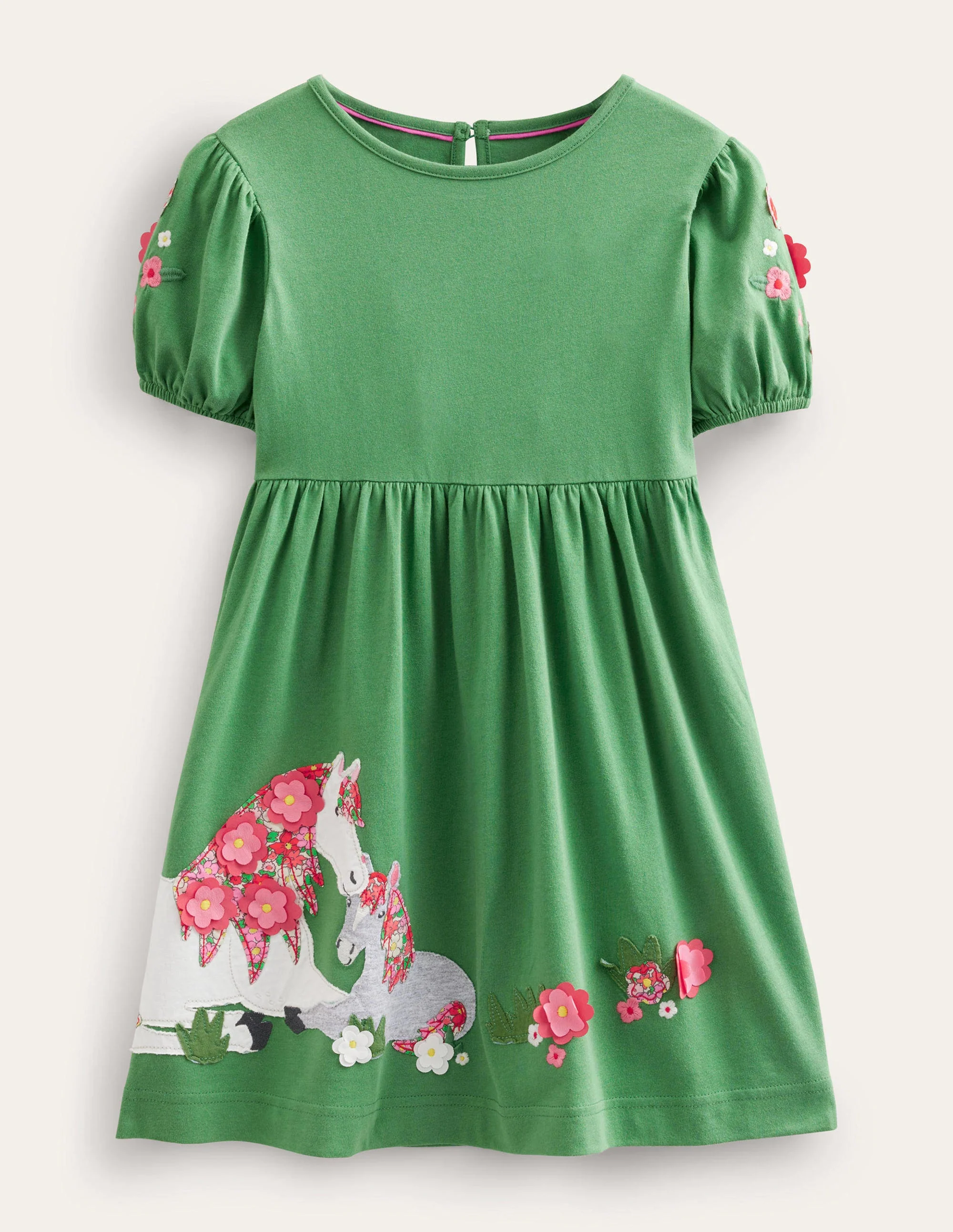 Jerseykleid mit Applikation-Dunkles Grasgrün, Pferde