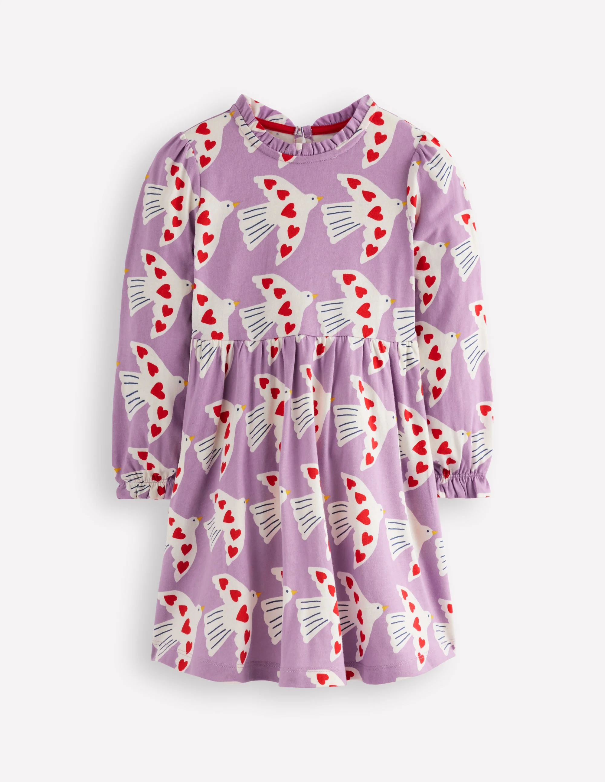 Jerseykleid mit Blousonärmeln-Blasses Stiefmütterchen Liebesvögel