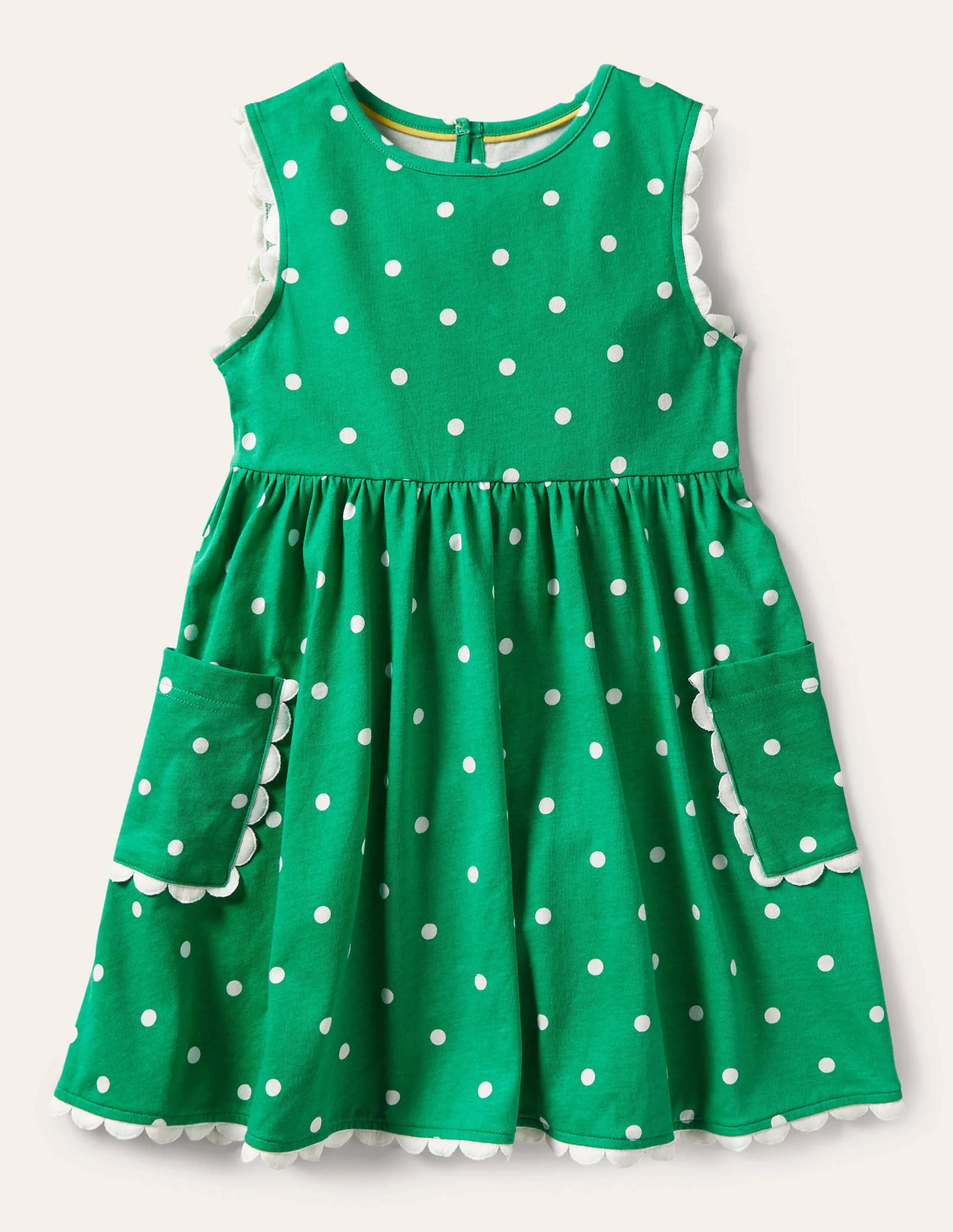 Jerseykleid mit Bortendetail-Grün/Naturweiß, Polkatupfen