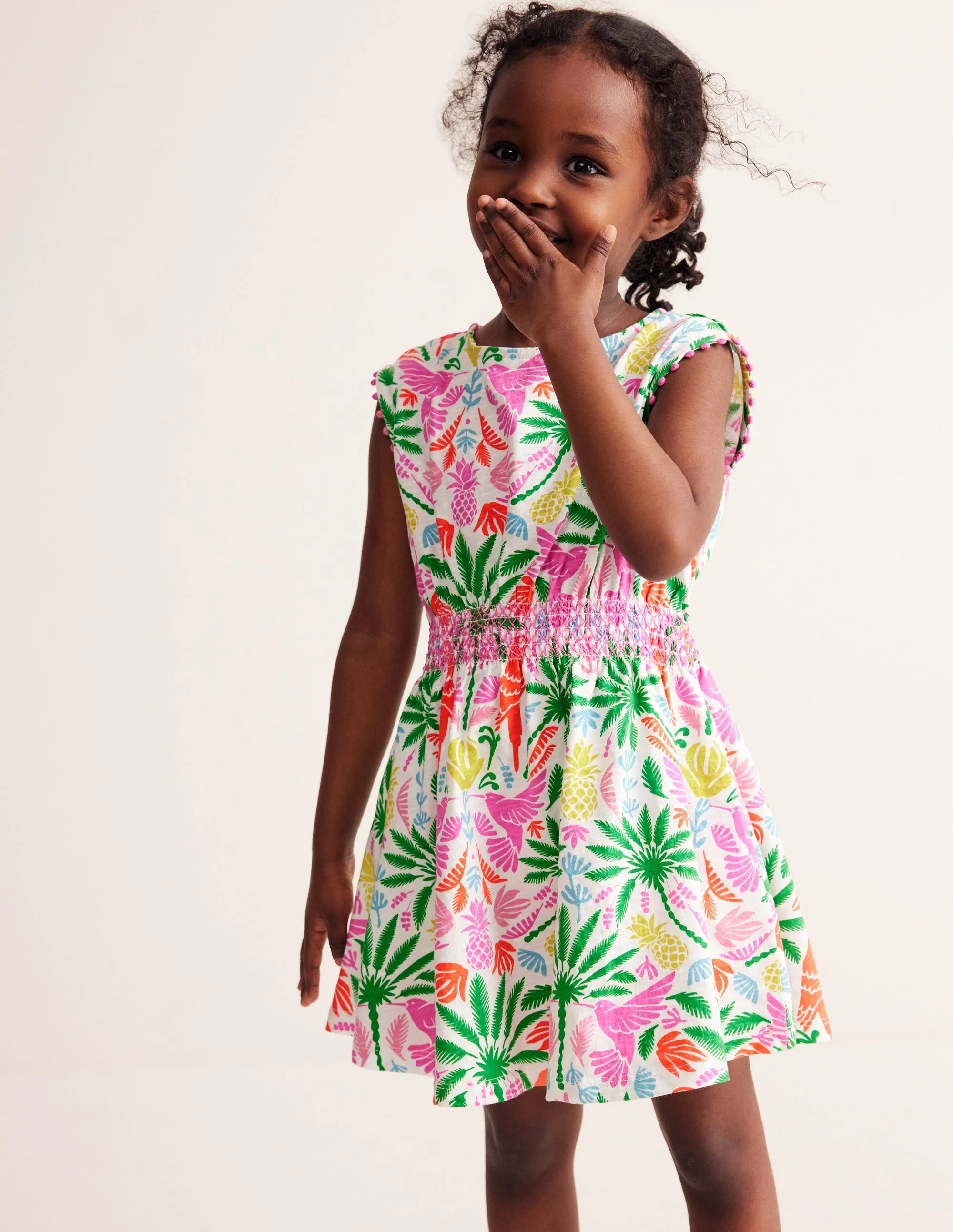 Jerseykleid mit geraffter Taille-Bunt Regenbogen Palme - Image 2