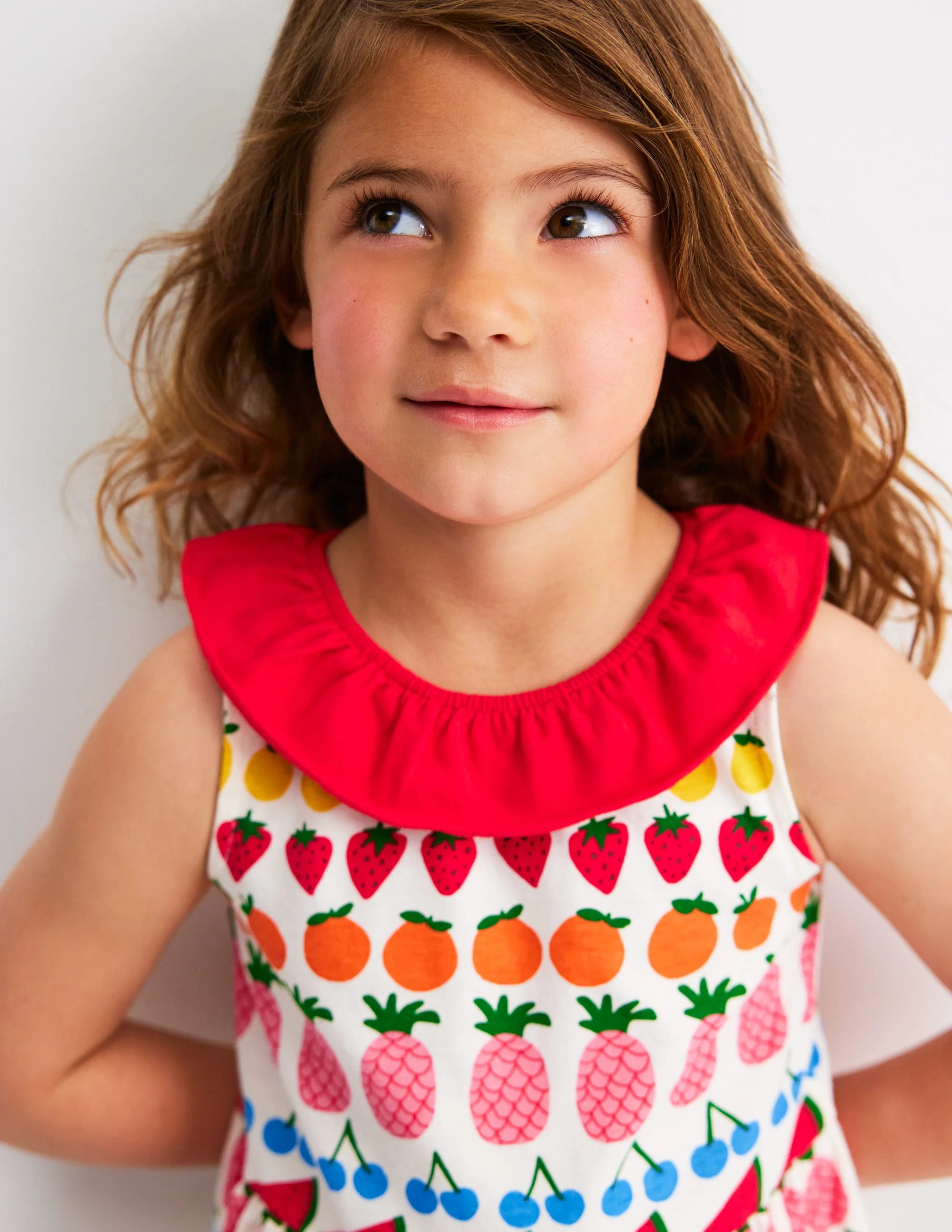 Jerseykleid mit gerüschtem Ausschnitt-Naturweiß Frucht Streifen - Image 2