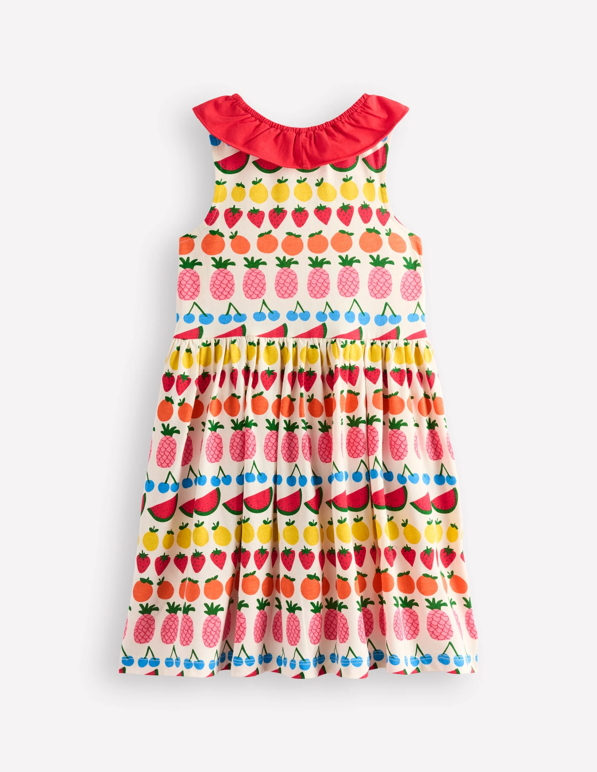 Jerseykleid mit gerüschtem Ausschnitt-Naturweiß Frucht Streifen - Image 5
