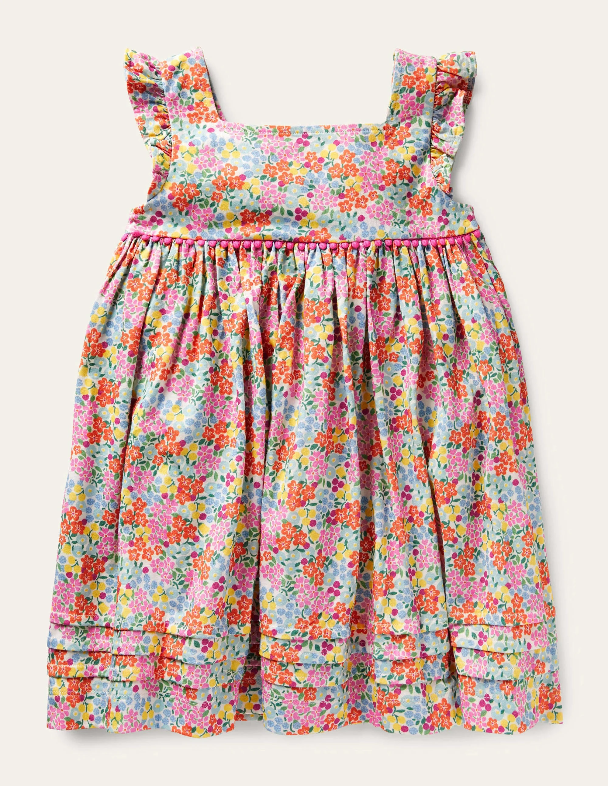 Jerseykleid mit gerüschten Ärmeln-Bunt, Tropisches Blumenbeet - Image 2