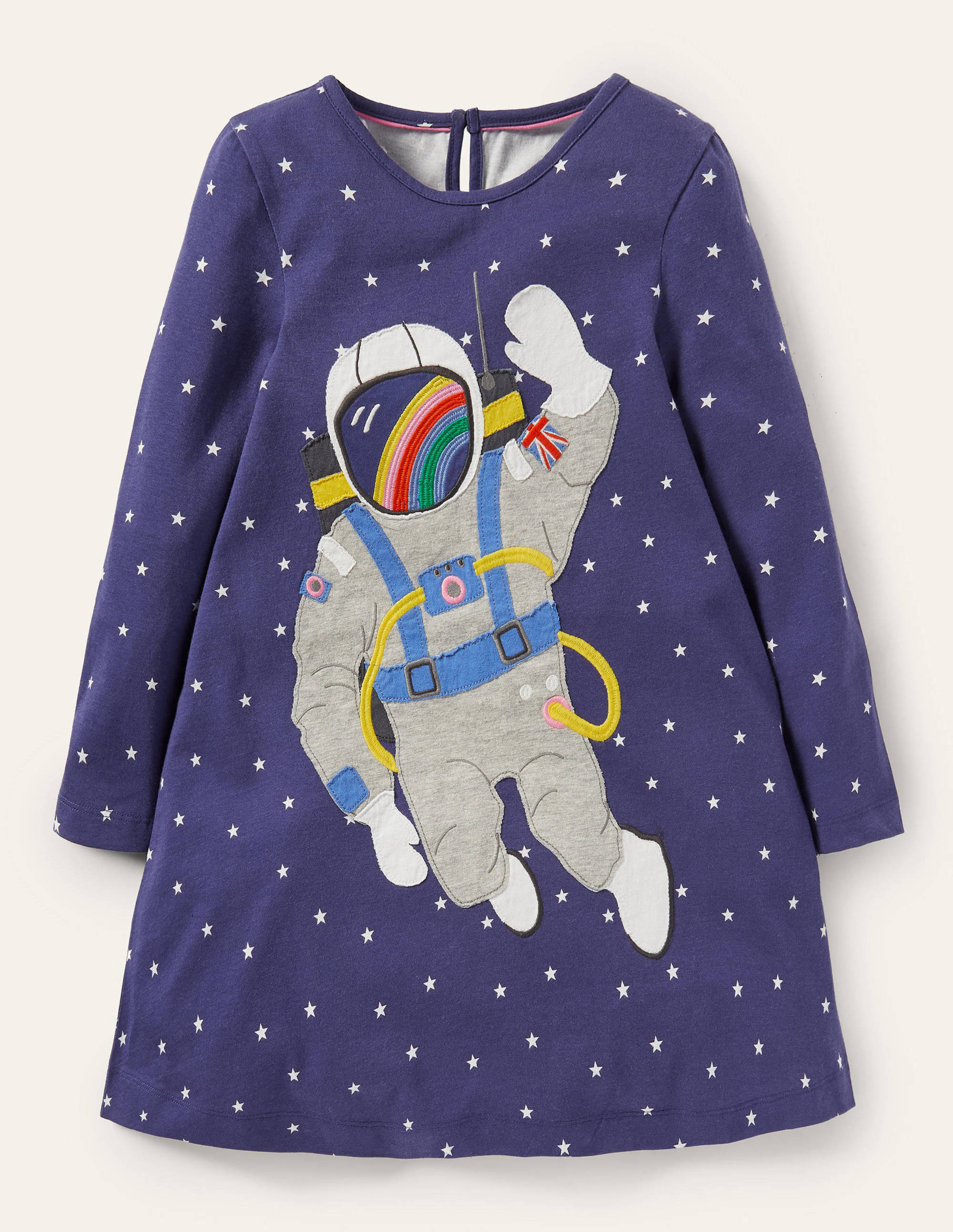 Jerseykleid mit großer Applikation-Segelblau, Weltallszene