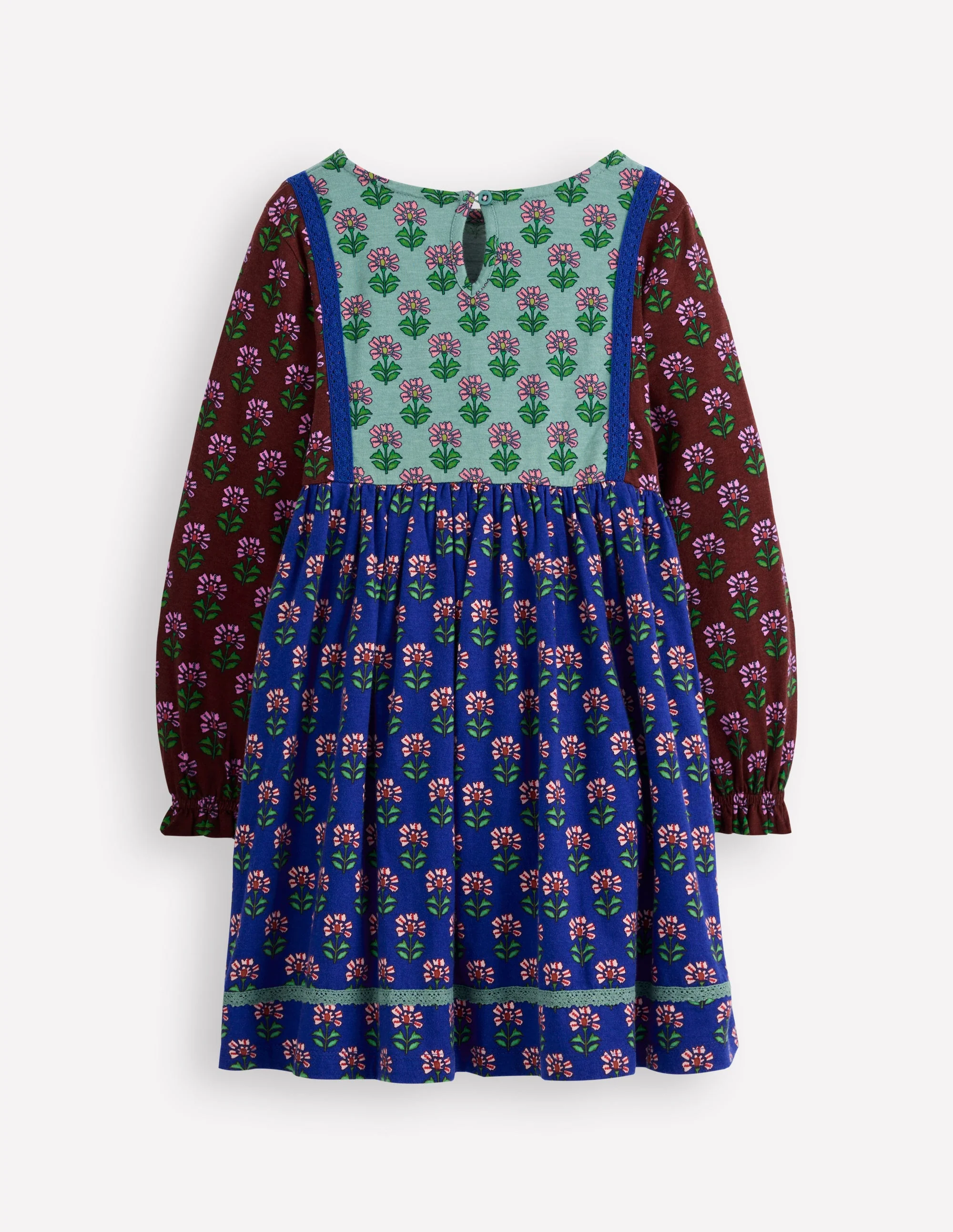 Jerseykleid mit Kuddelmuddel-Blumenmuster-Leuchtendes Blau Holzschnitt Blume - Image 2