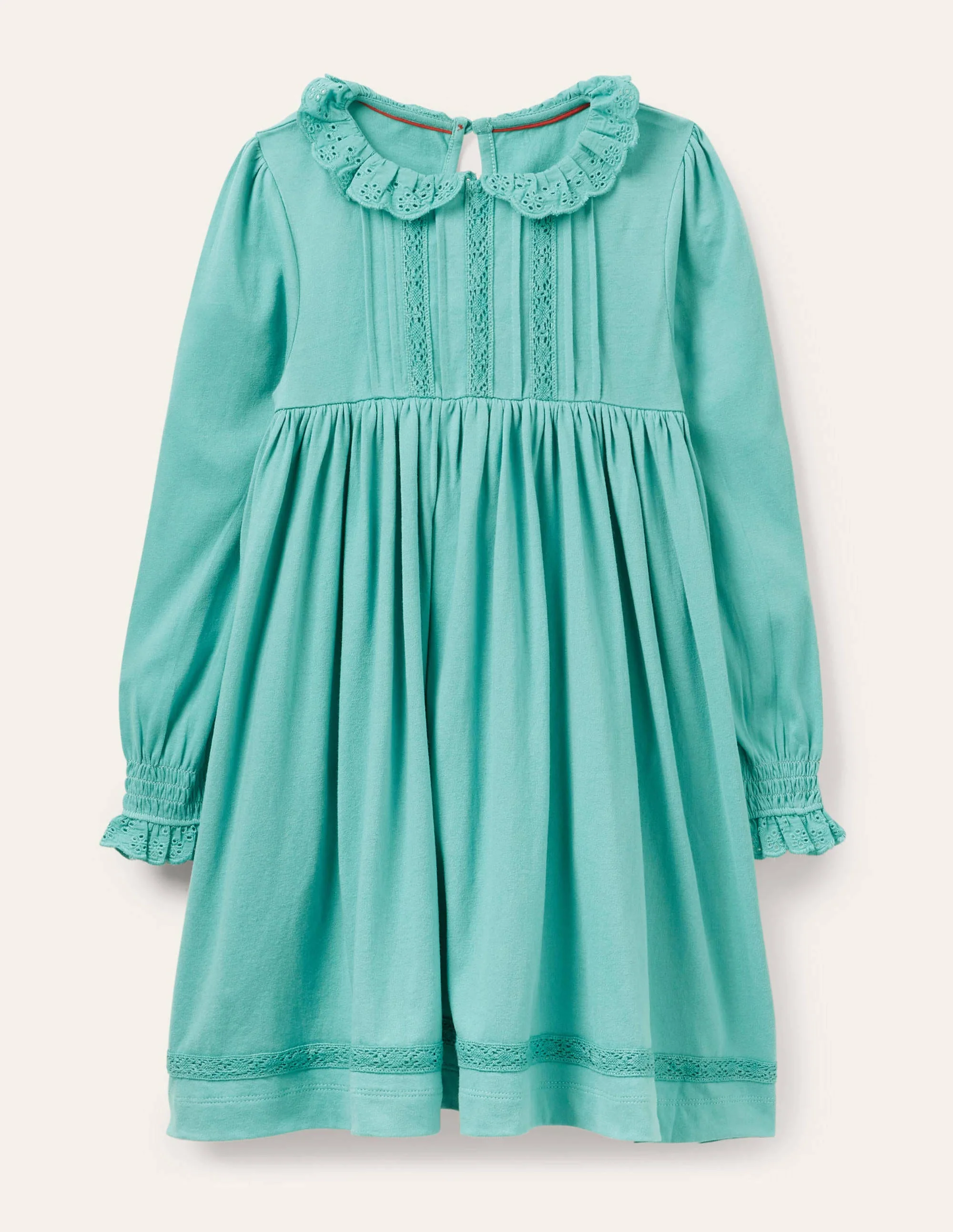 Jerseykleid mit Lochstickerei am Kragen-Bachblau