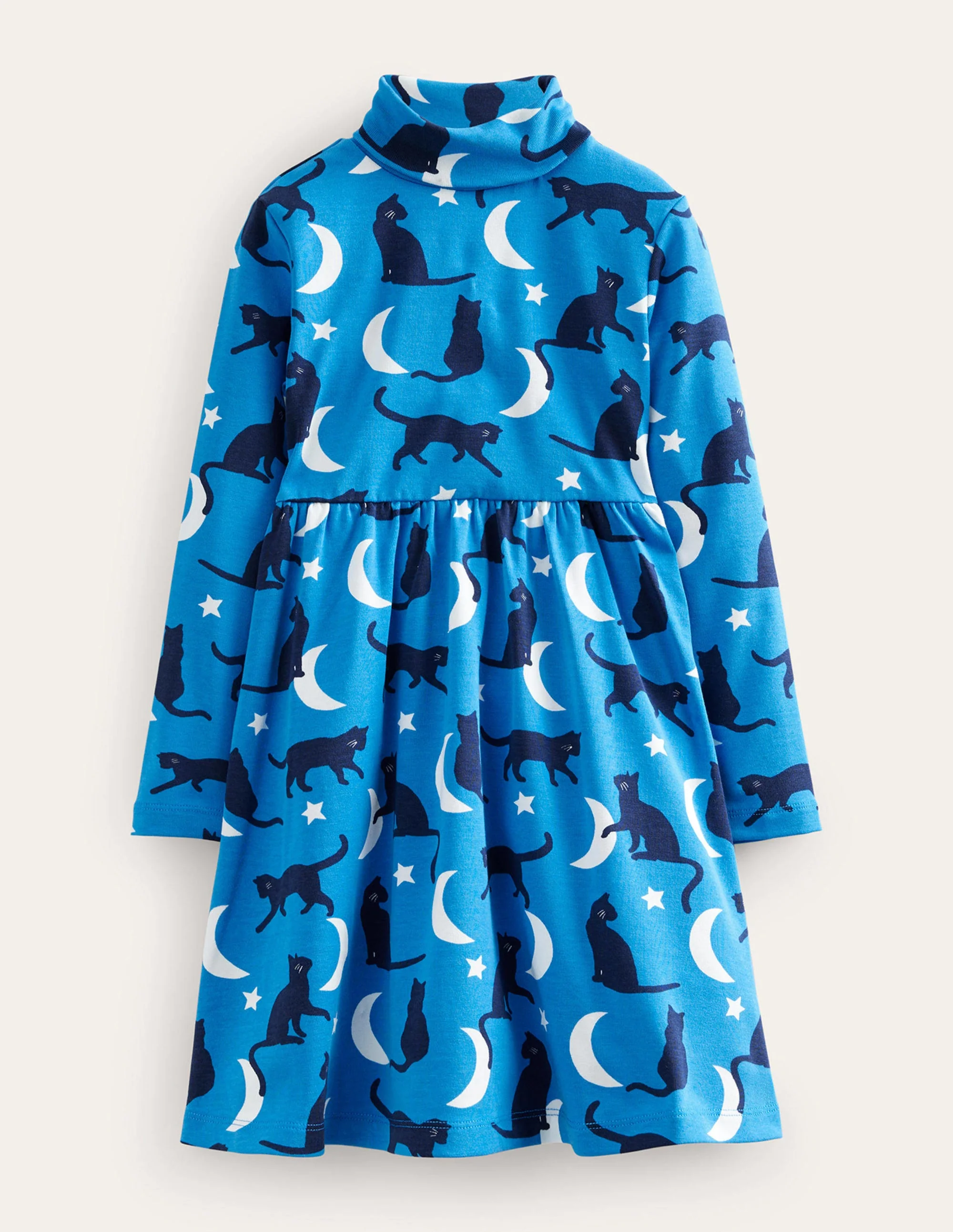 Jerseykleid mit Rollkragen-Leuchtendes Blau Katzen
