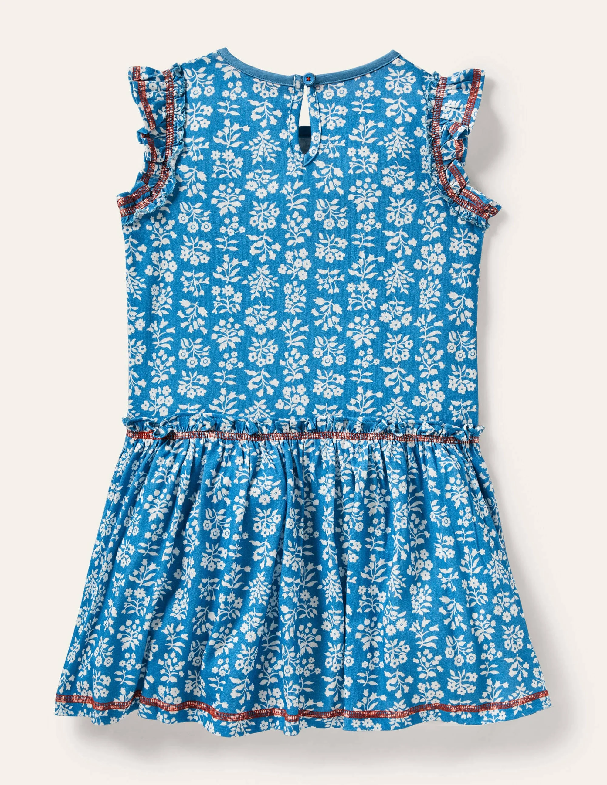 Jerseykleid mit Rüschen-Bahamasblau/Naturweiß, Holzschnittmuster - Image 2
