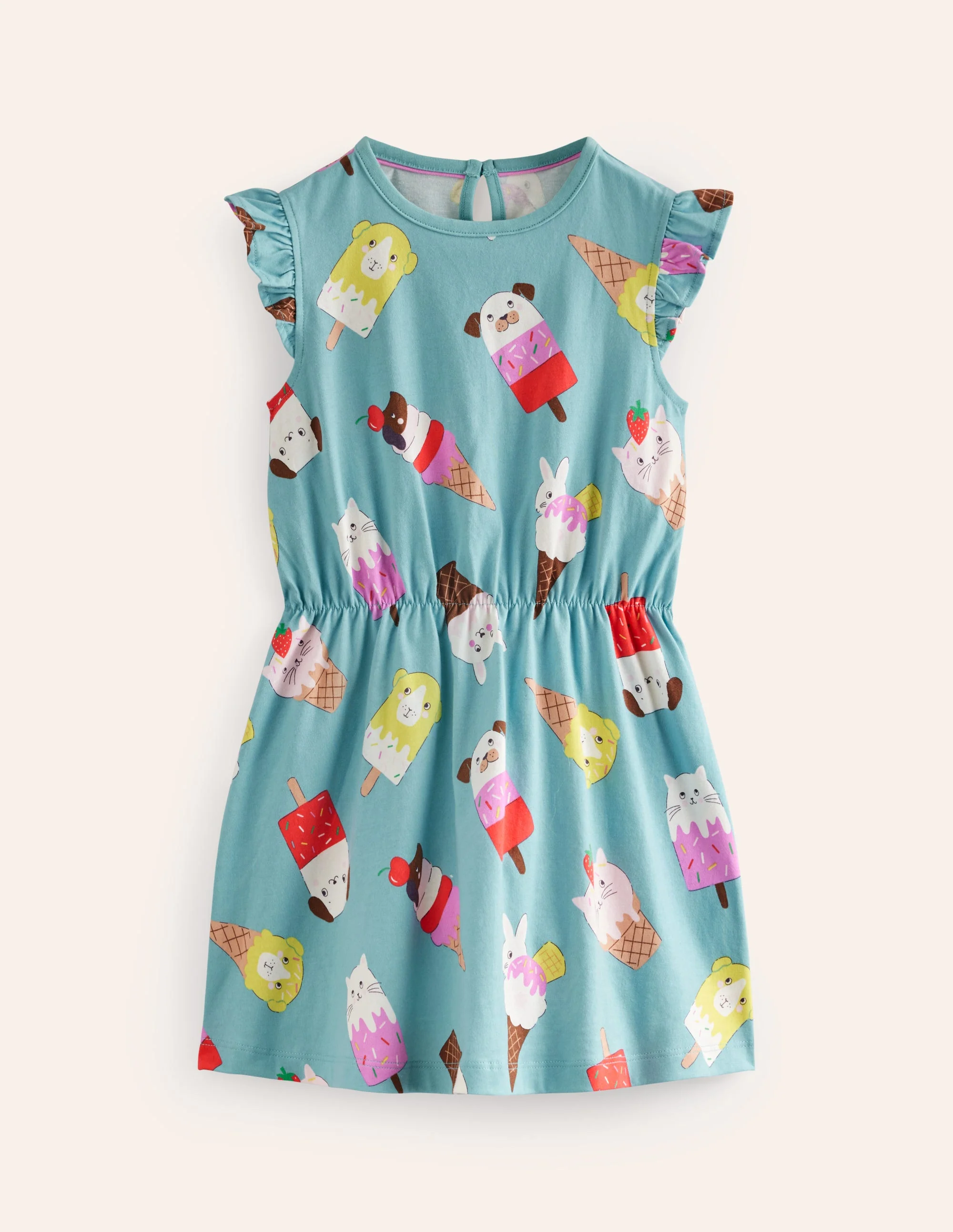 Jerseykleid mit Rüschenärmeln-Aqua Meer Eiscreme