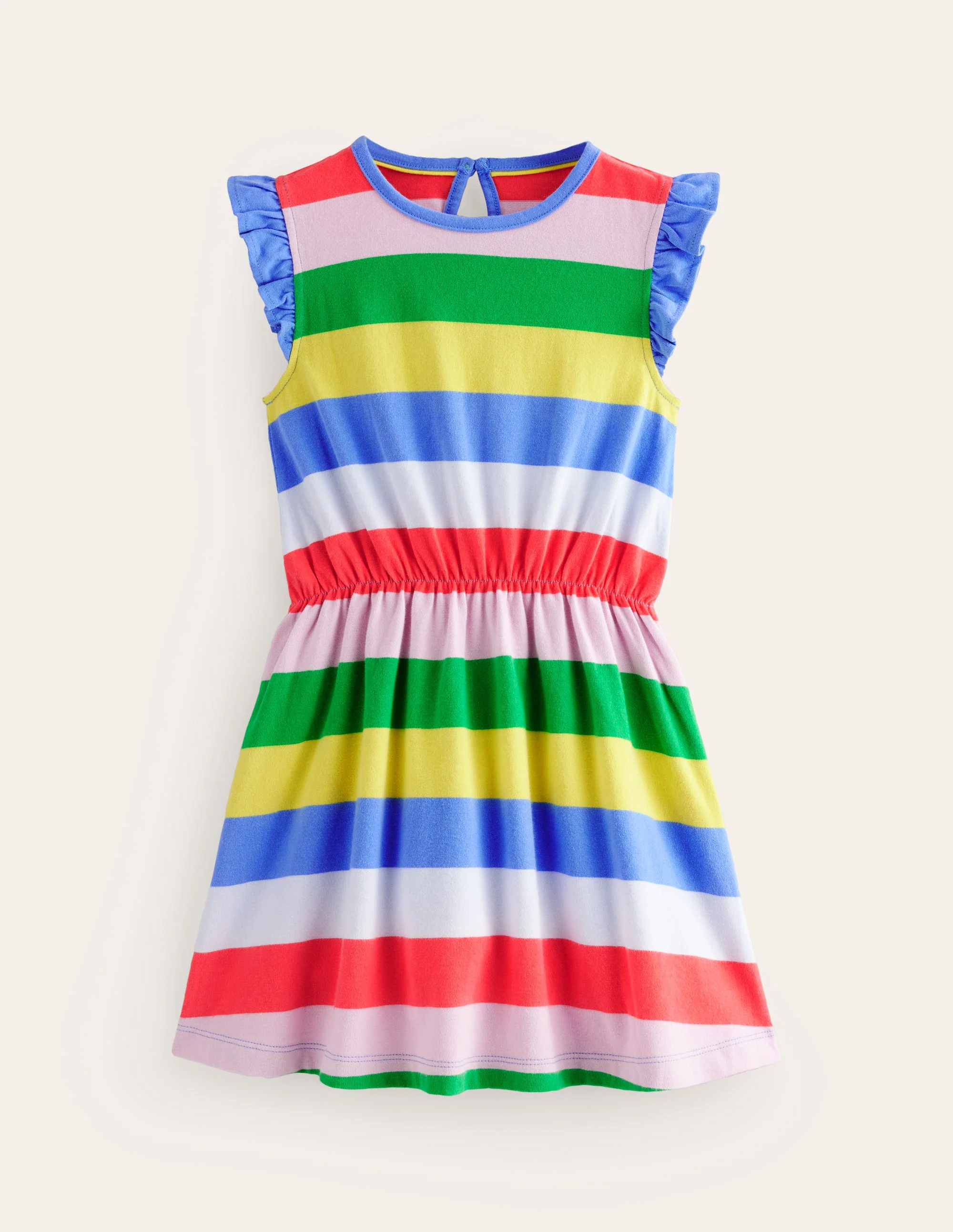 Jerseykleid mit Rüschenärmeln-Bunt Gestreift