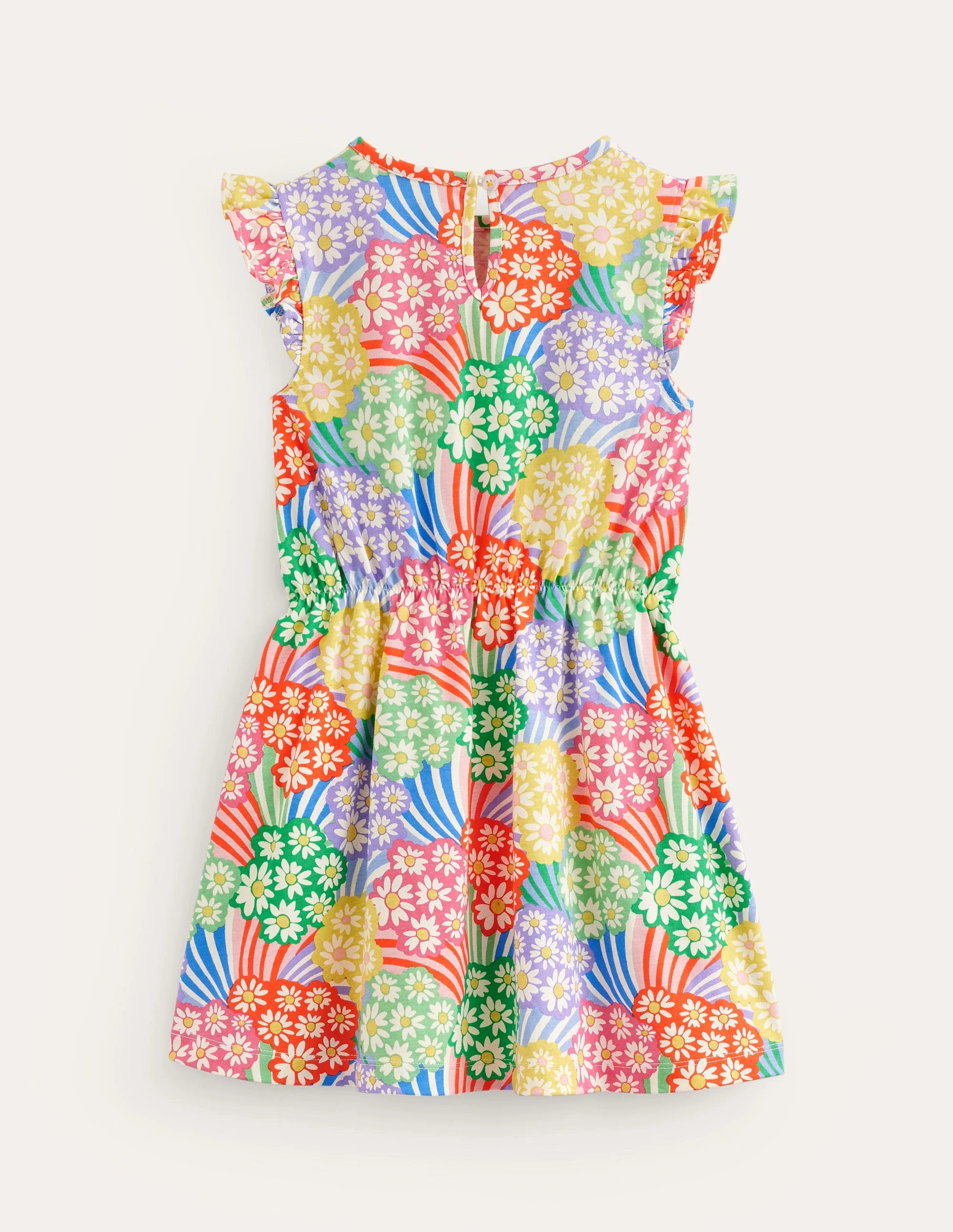 Jerseykleid mit Rüschenärmeln-Bunt Regenbogen Gänseblümchen - Image 2