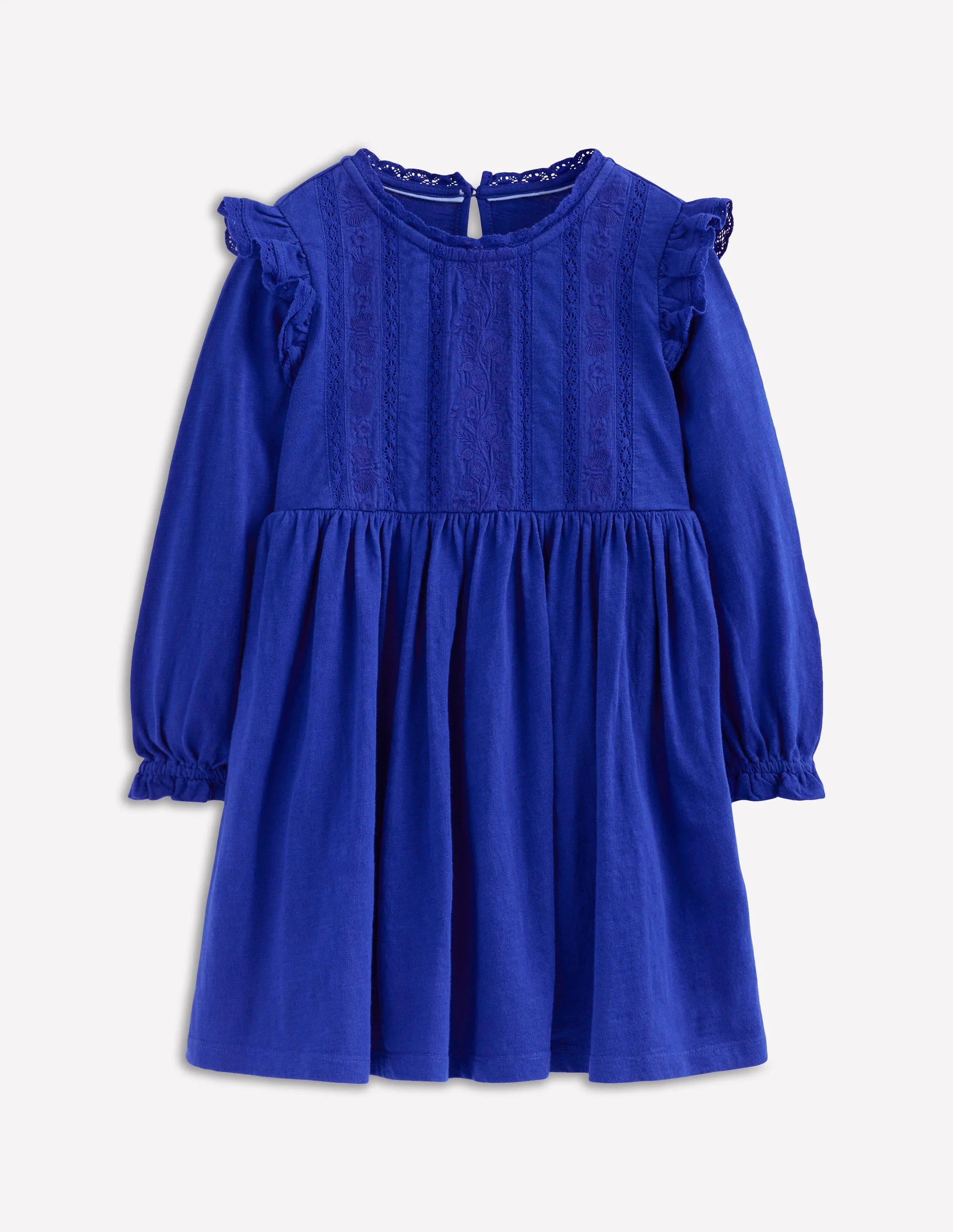 Jerseykleid mit Spitzenbesatz-Blauhäher