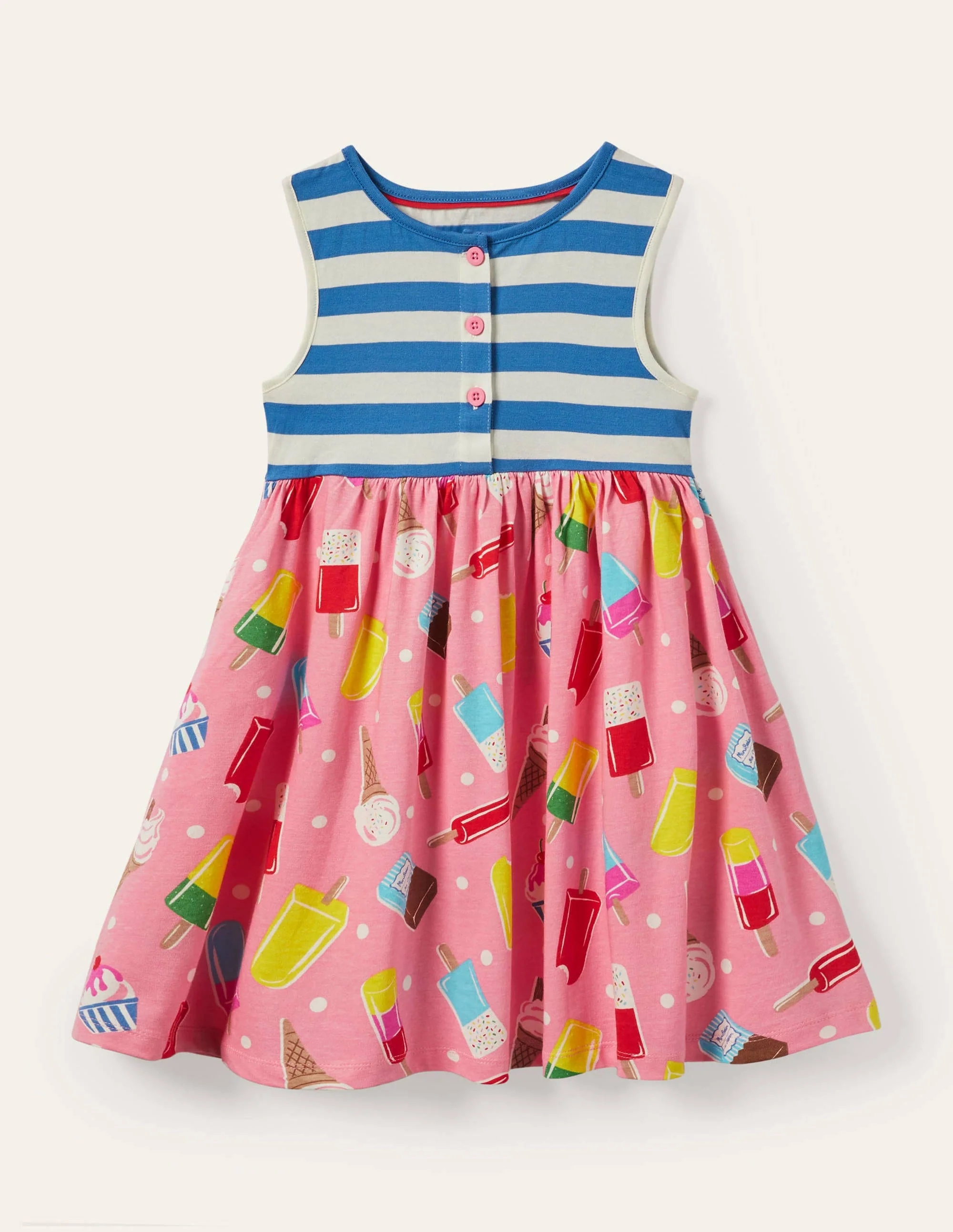 Jerseystufenkleid mit Mustermix-Hellrosa, Eiscreme/Getupft