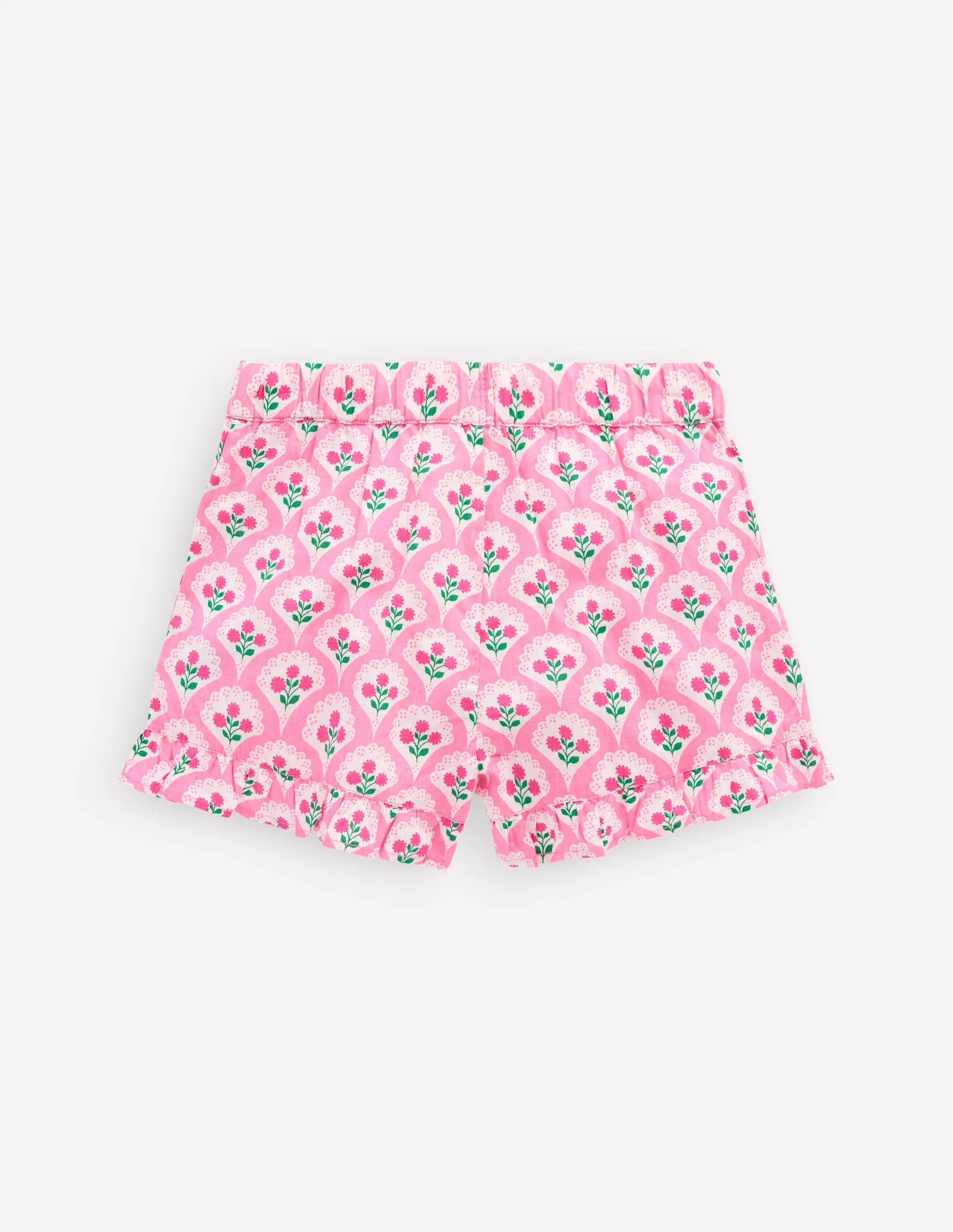 Juniper Gewebte Shorts mit Rüschen-Rosa Rose Holzblock Blumenmuster - Image 2