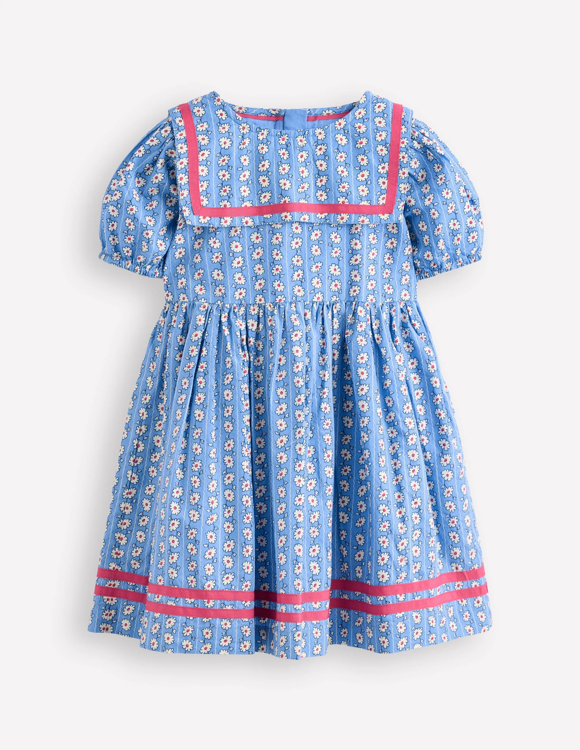 Klassisches Matrosenkleid-Arktisblau Gänseblümchen Streifen