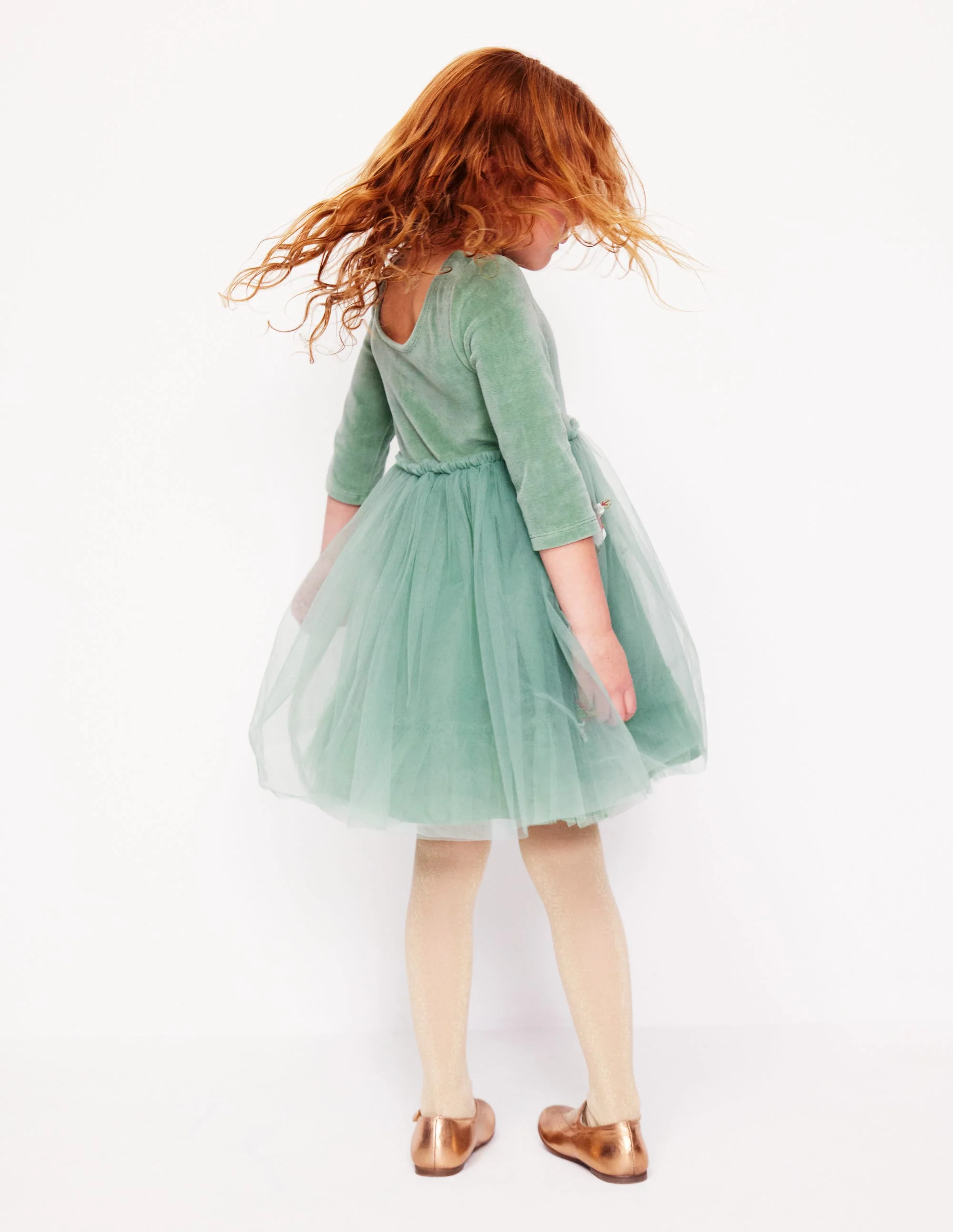 Kleid aus Samt und Tüll mit Applikationen-Eukalyptus Rotkehlchen - Image 4